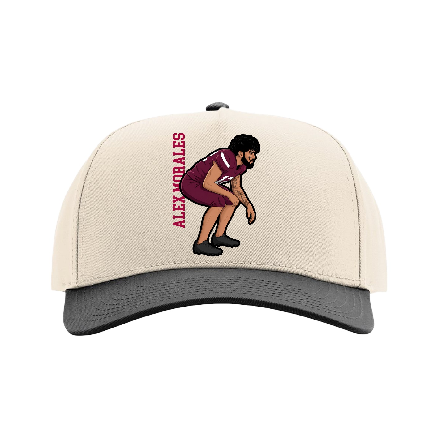 Full Fabric Five-Panel Champ Cap — Name Vertical in Cream/Black
