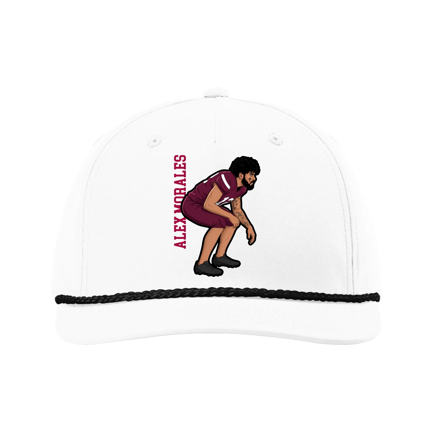 Five-Panel Classic Rope Cap — Name Vertical in White
