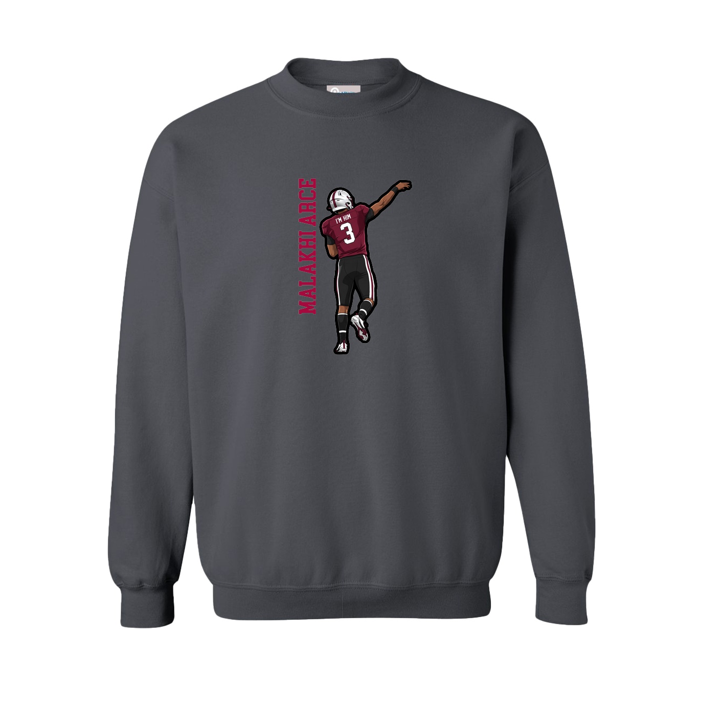 Fleece Crew — Name Vertical in Grey