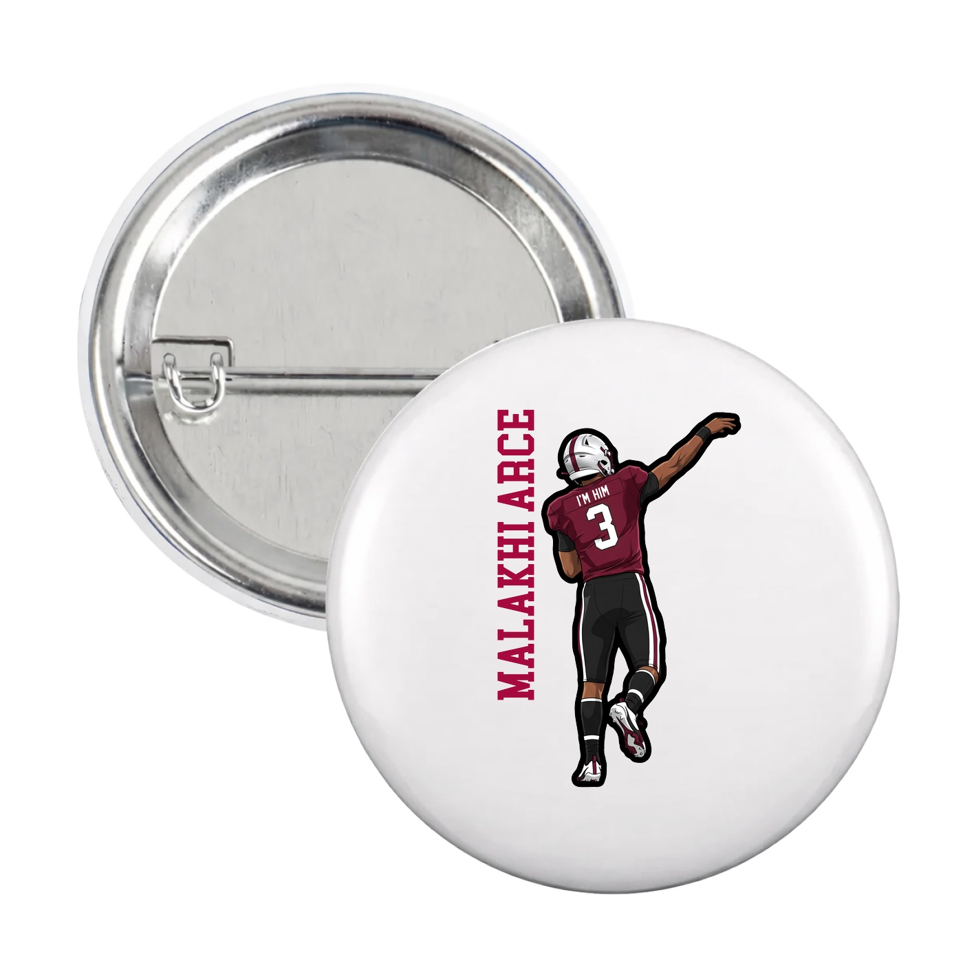 Game Day Button — Name Vertical in White