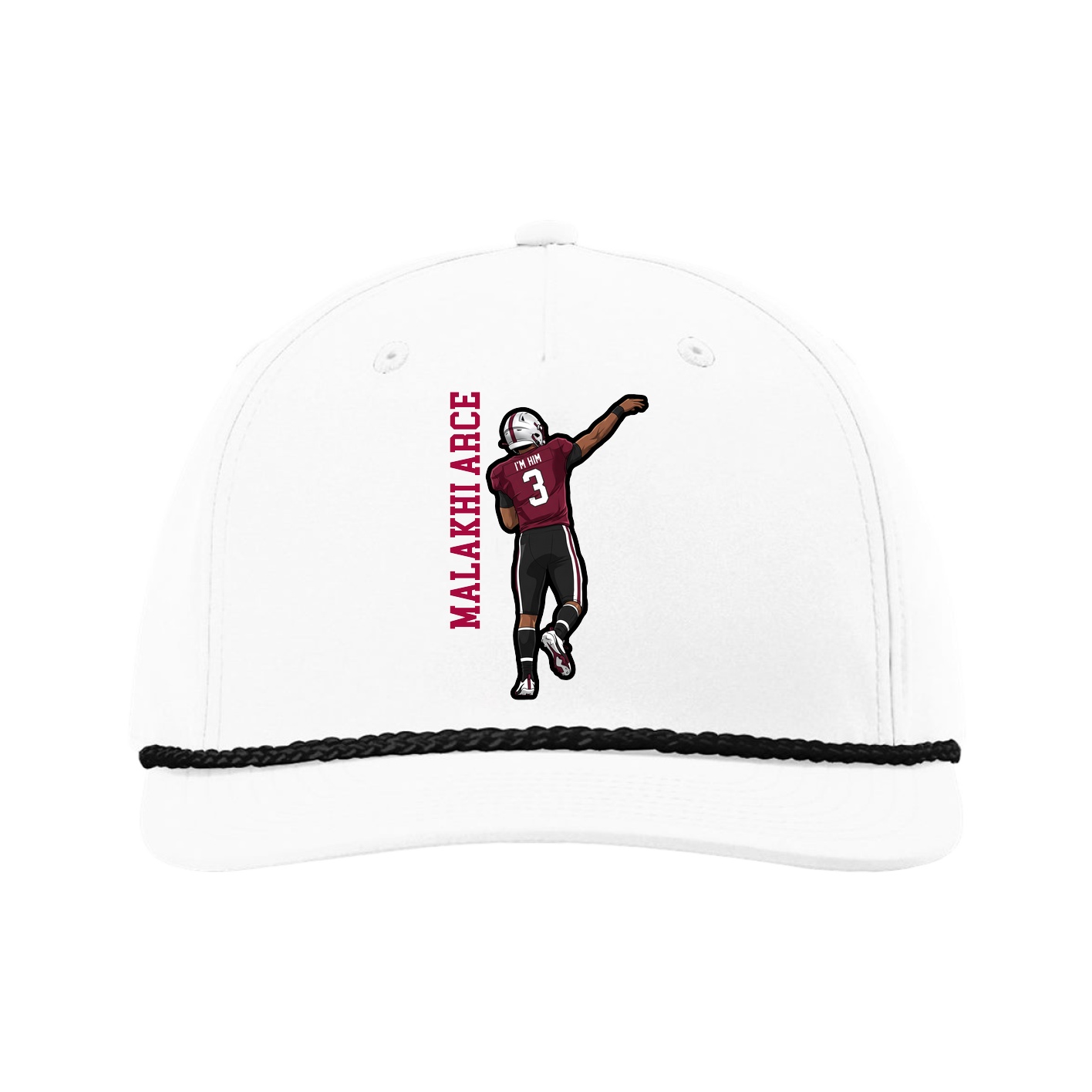 Five-Panel Classic Rope Cap — Name Vertical in White