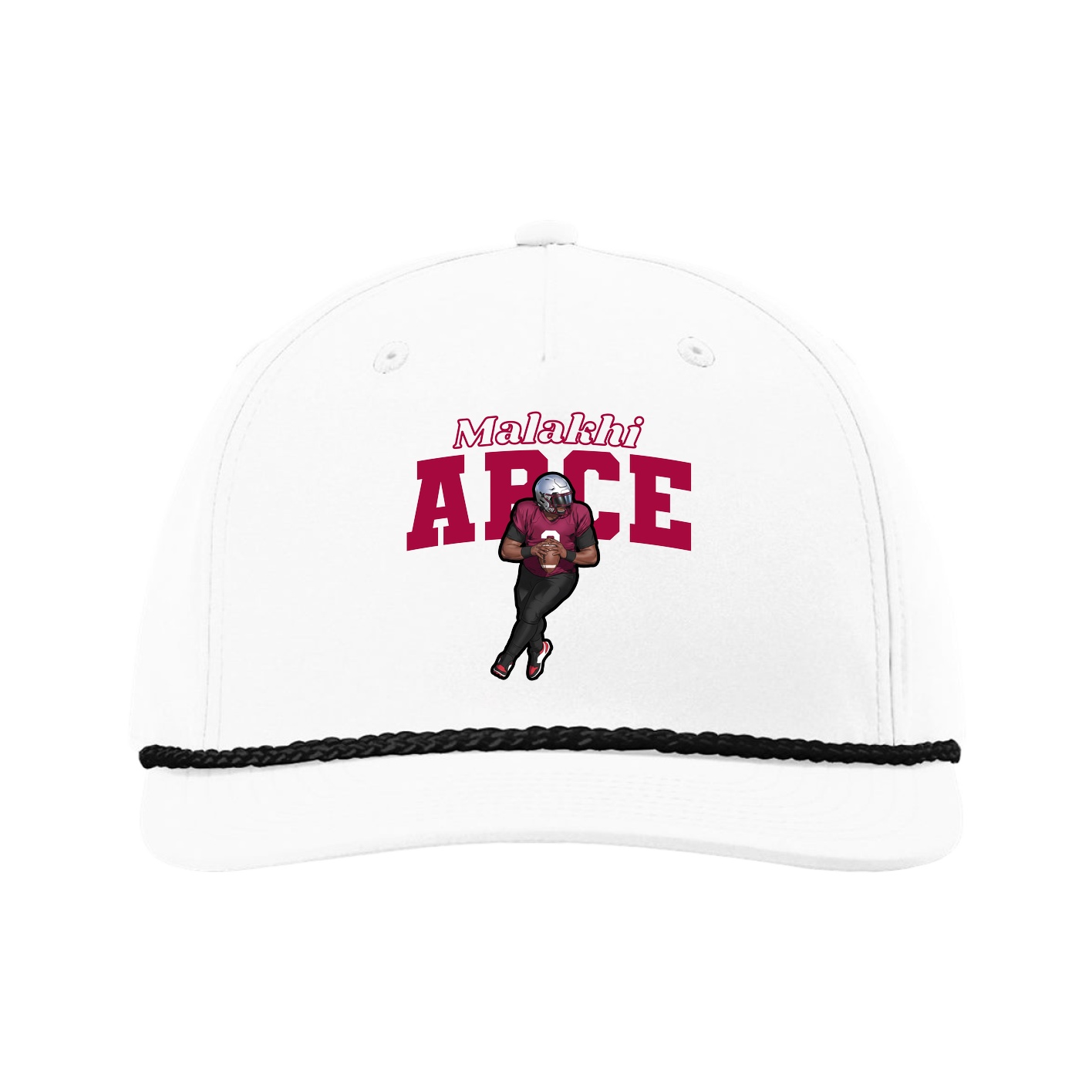 Five-Panel Classic Rope Cap — Name Arch in White