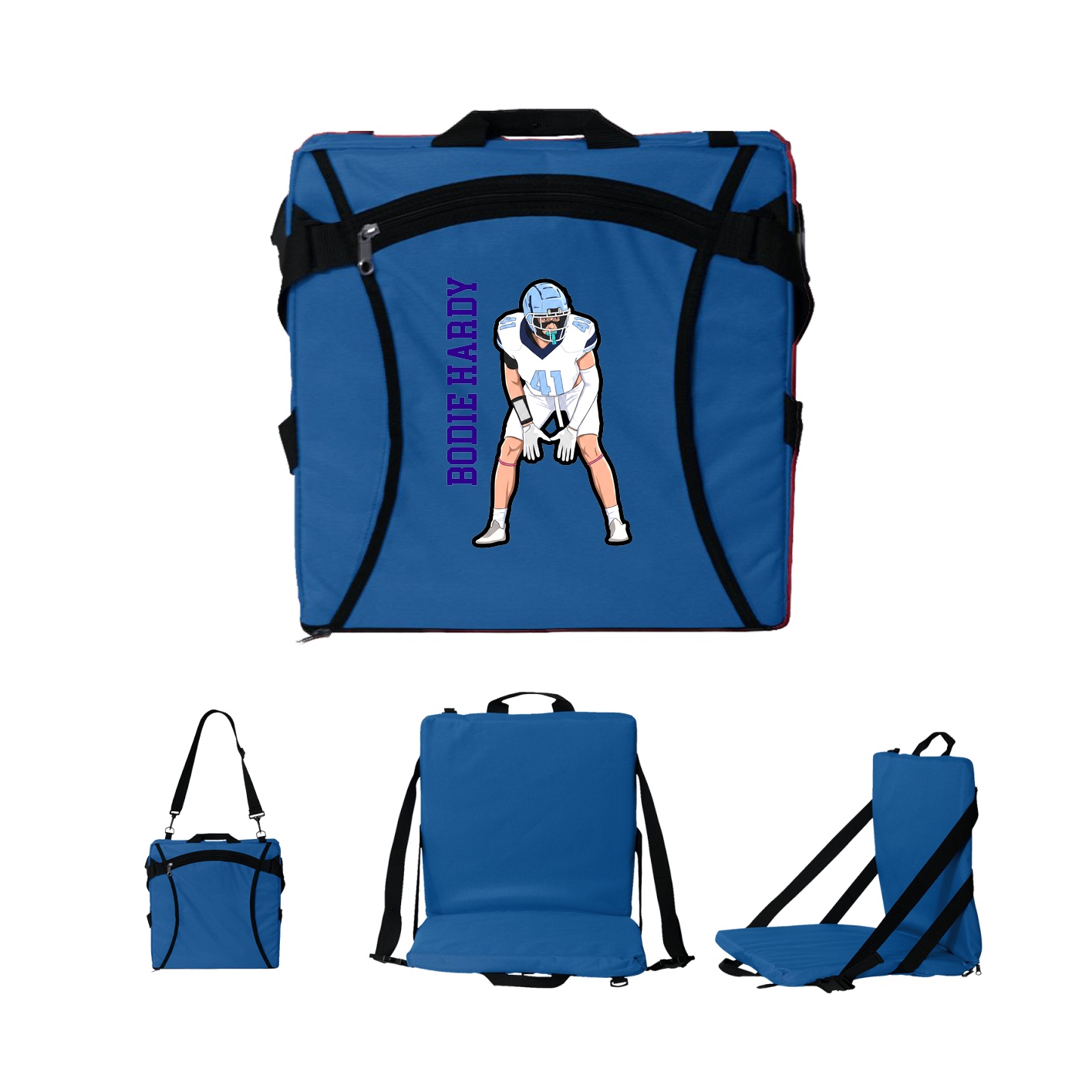 Folding Stadium Seat — Name Vertical in Royal
