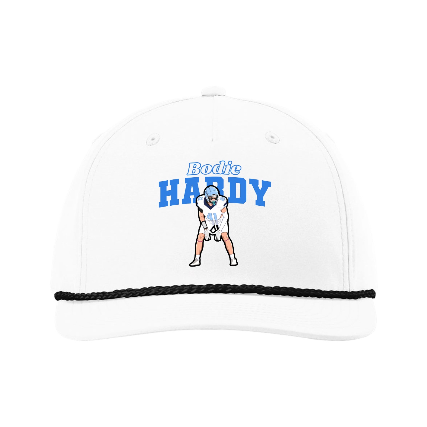 Five-Panel Classic Rope Cap — Name Arch in White
