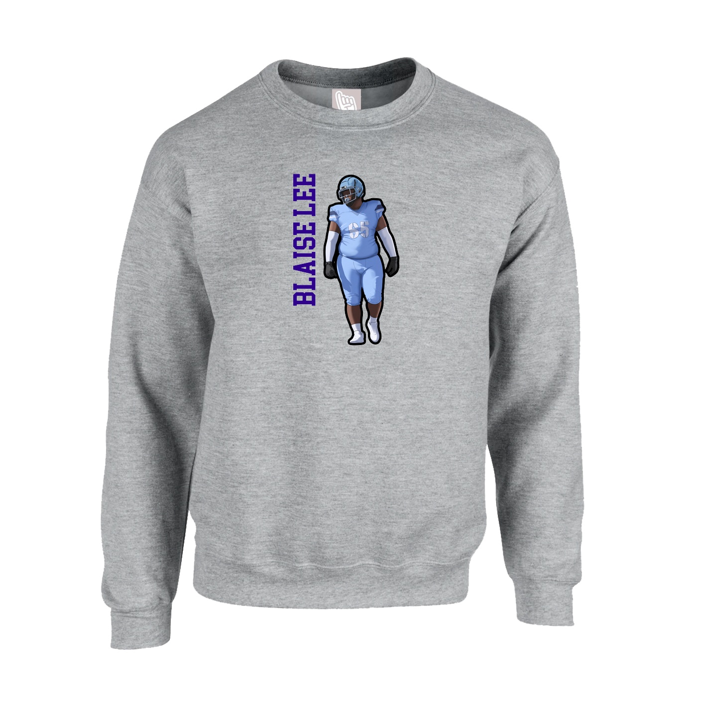 Fleece Crew — Name Vertical in Grey