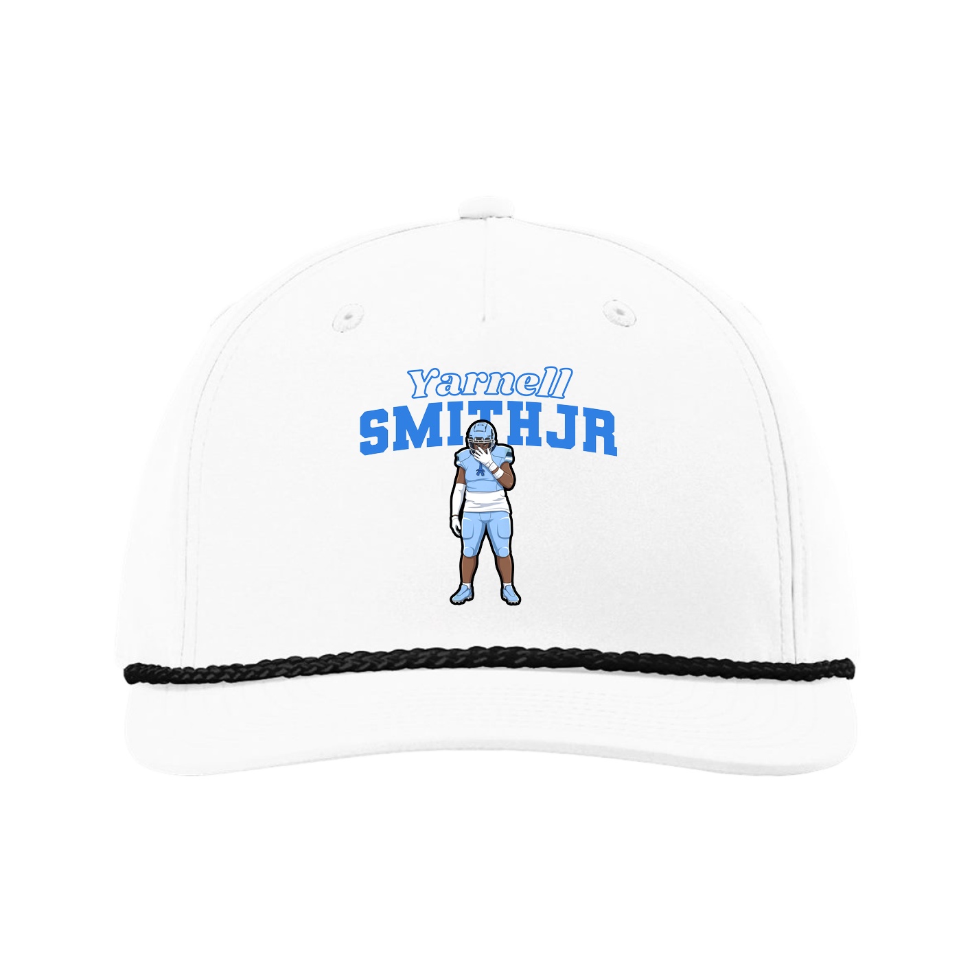 Five-Panel Classic Rope Cap — Name Arch in White