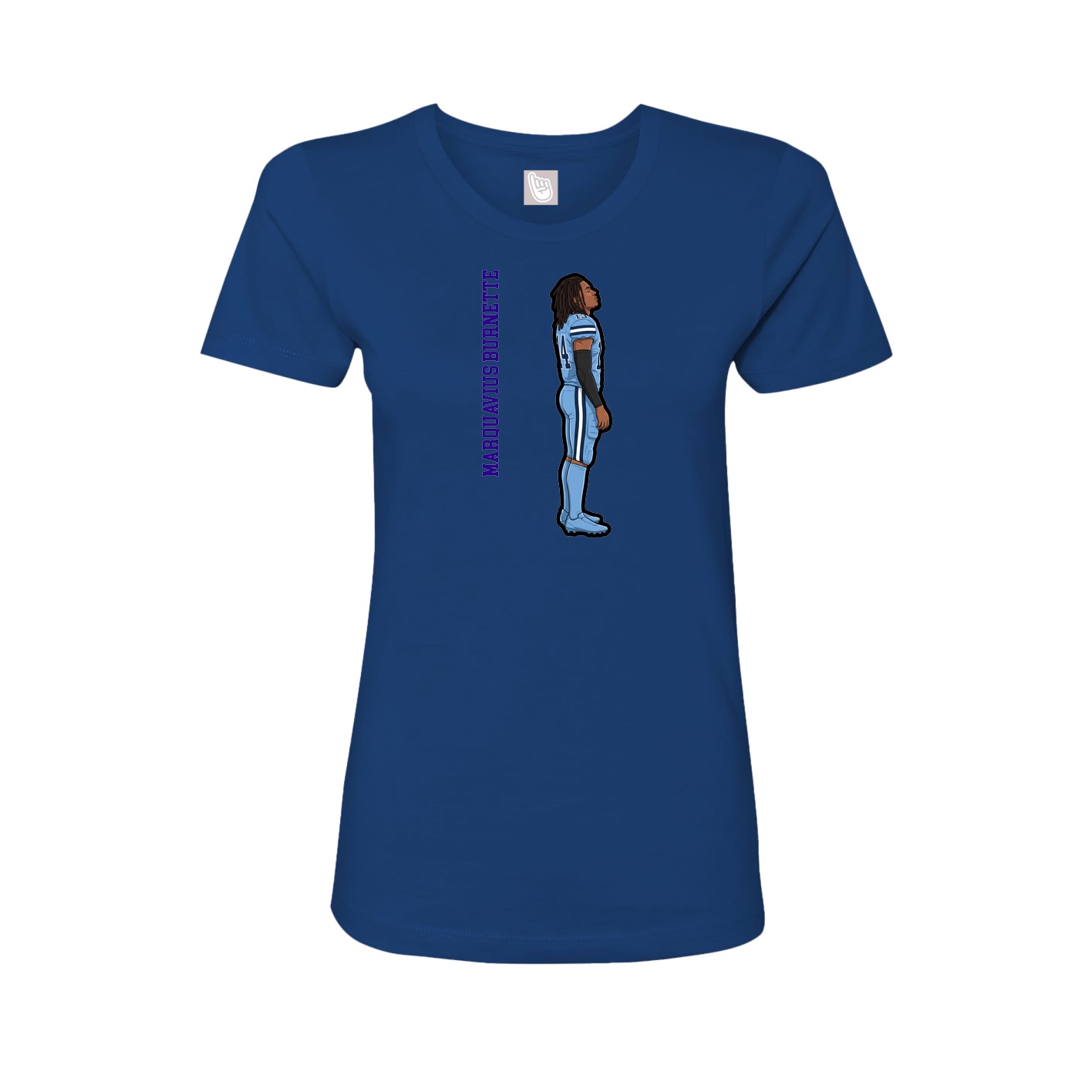 Fitted Women's Tee — Name Vertical in Royal