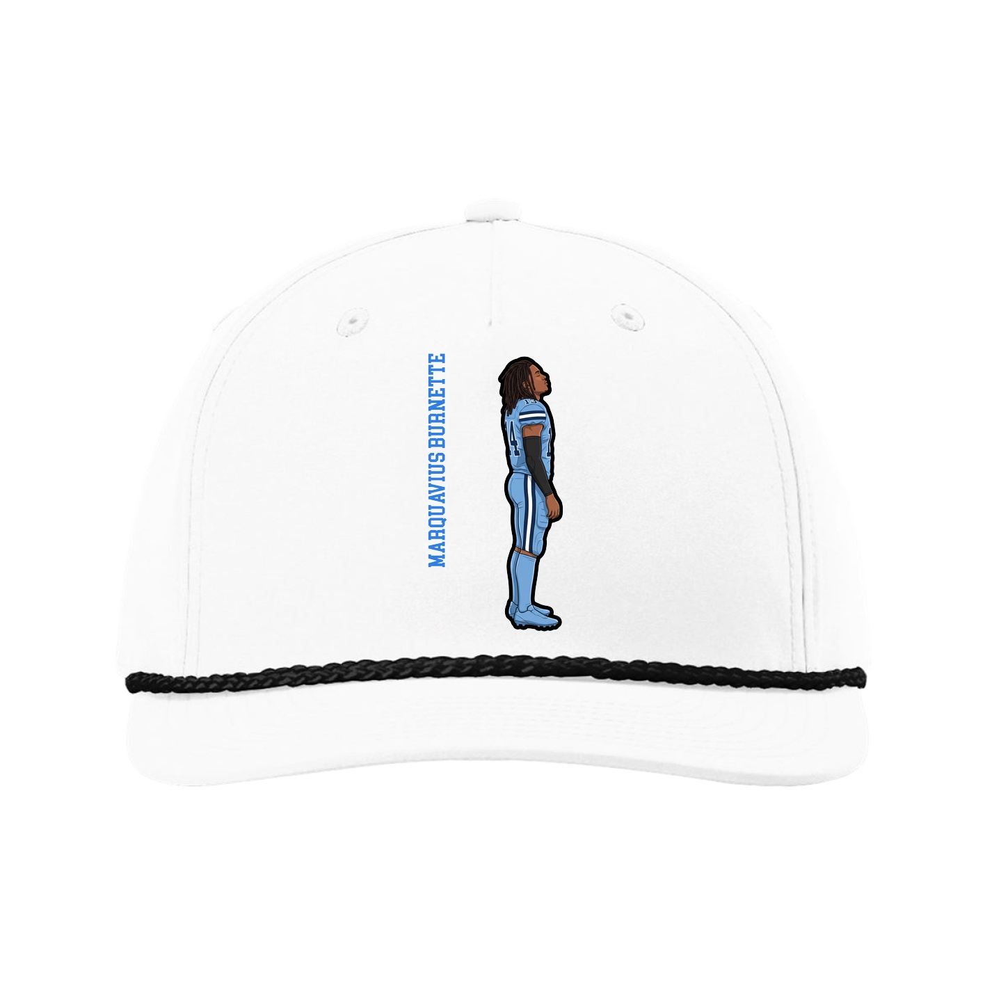 Five-Panel Classic Rope Cap — Name Vertical in White