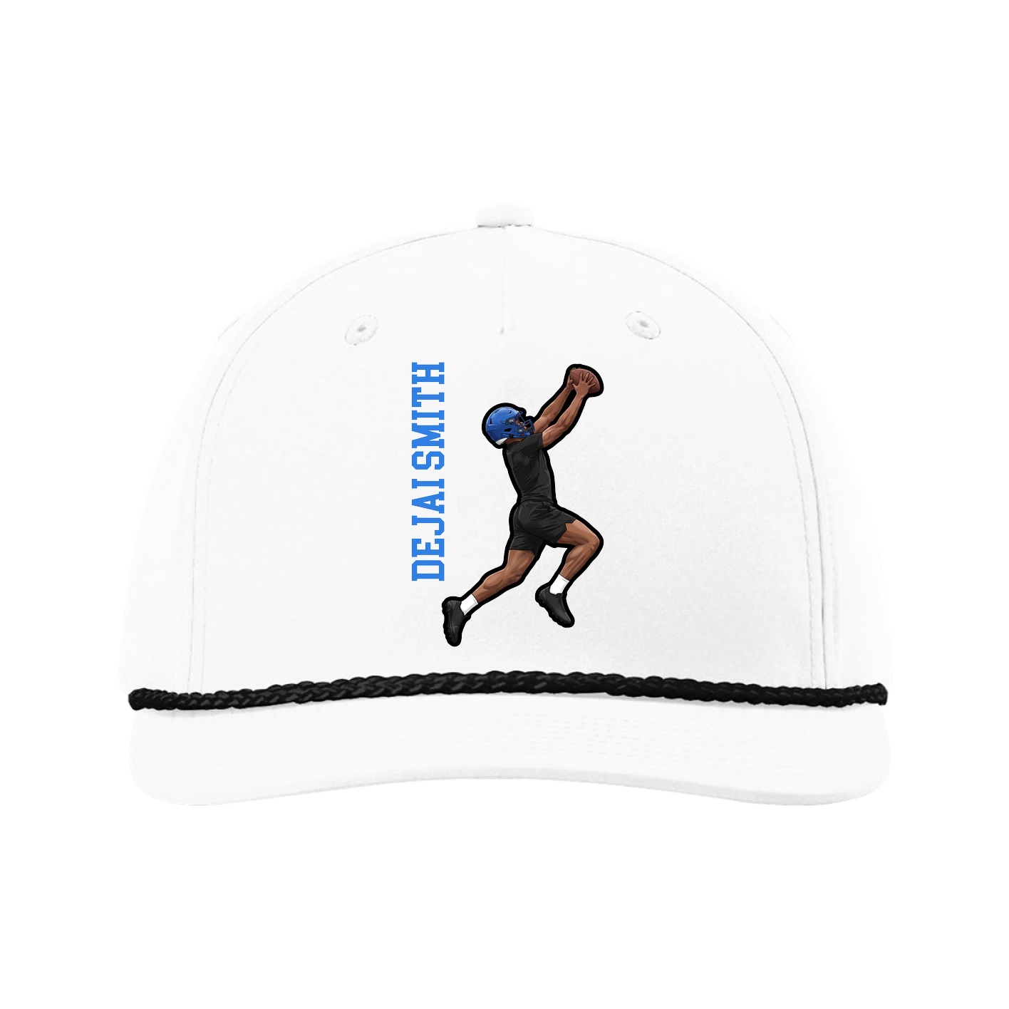 Five-Panel Classic Rope Cap — Name Vertical in White