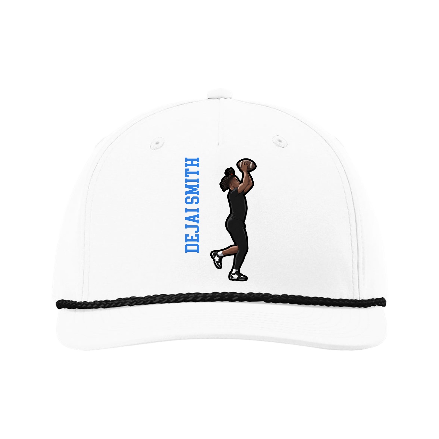 Five-Panel Classic Rope Cap — Name Vertical in White