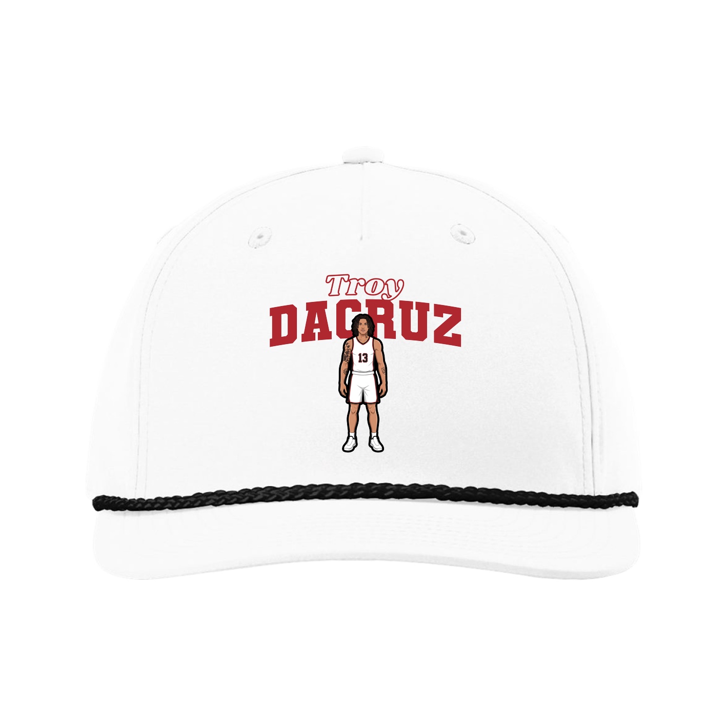 Five-Panel Classic Rope Cap — Name Arch in White