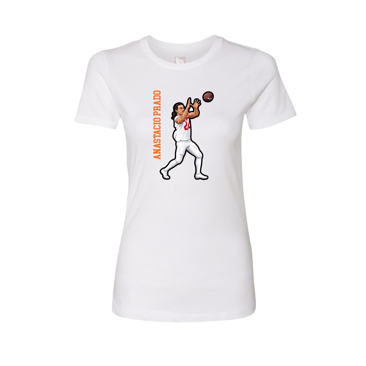 Fitted Women's Tee — Name Vertical in White