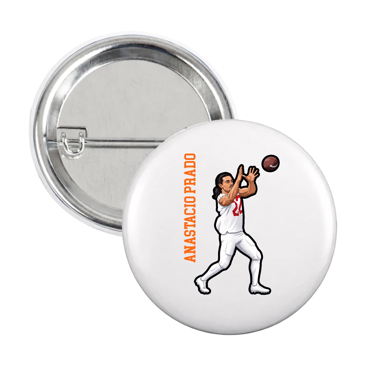 Game Day Button — Name Vertical in White