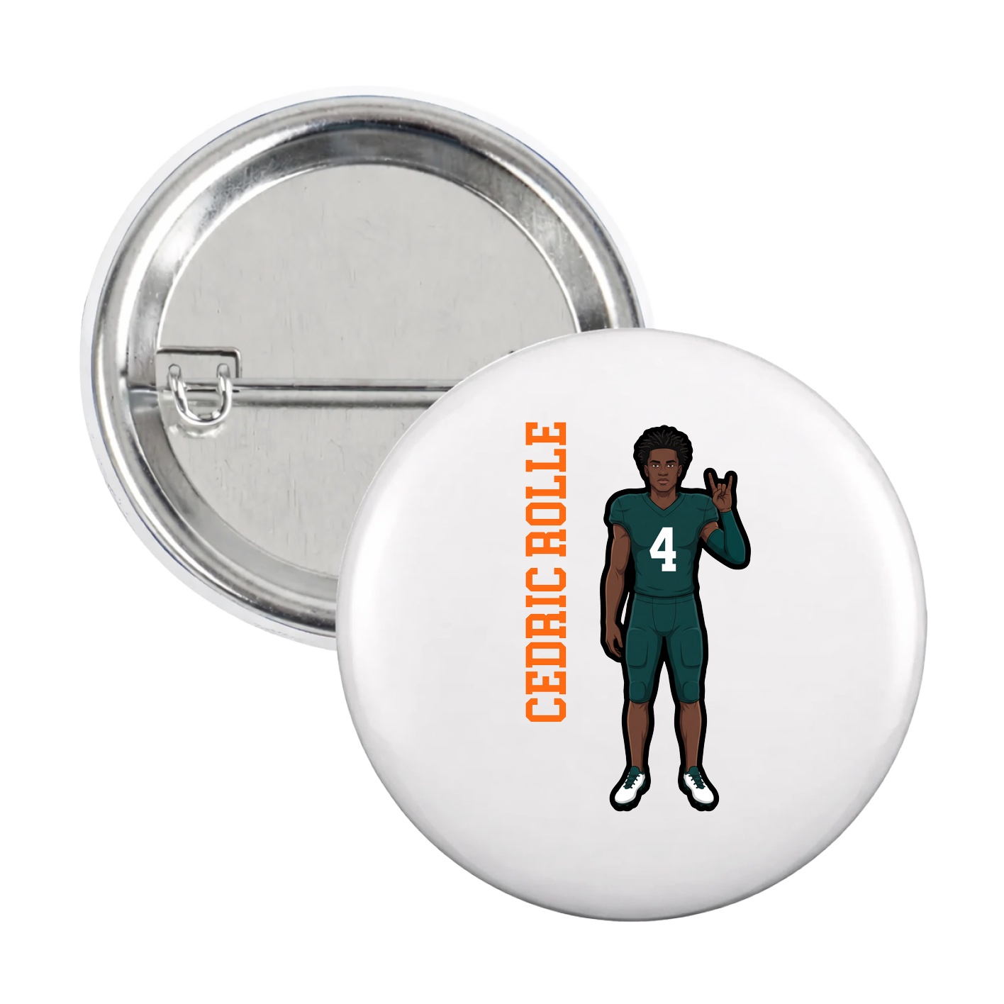 Game Day Button — Name Vertical in White