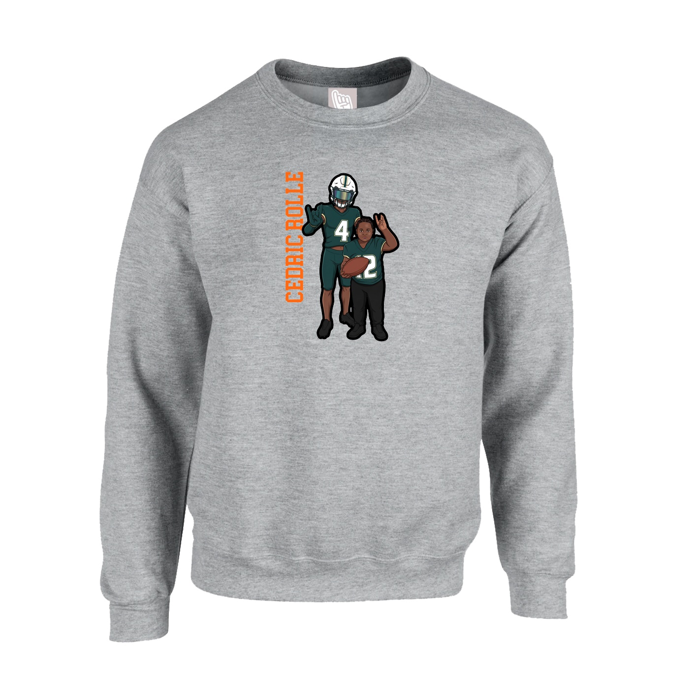 Fleece Crew — Name Vertical in Grey