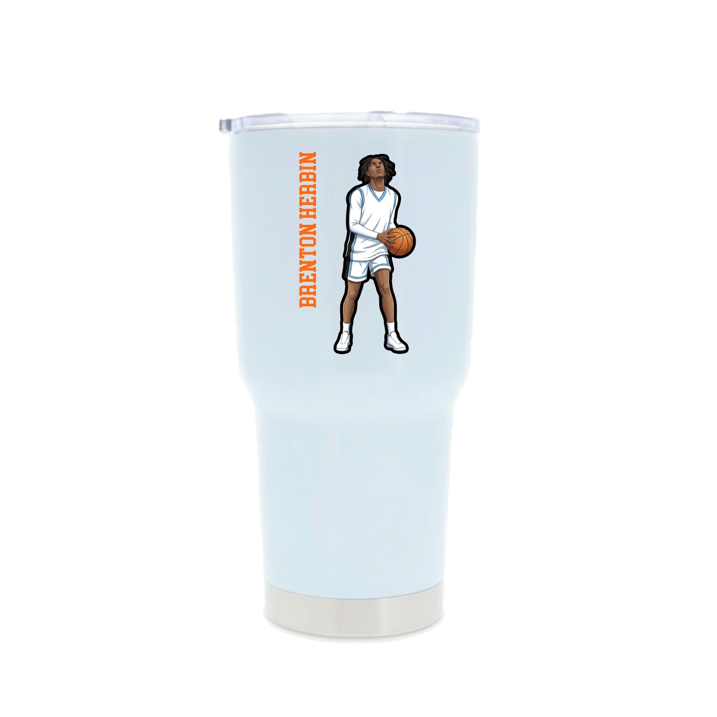 30oz Stainless Steel Tumbler — Name Vertical in White