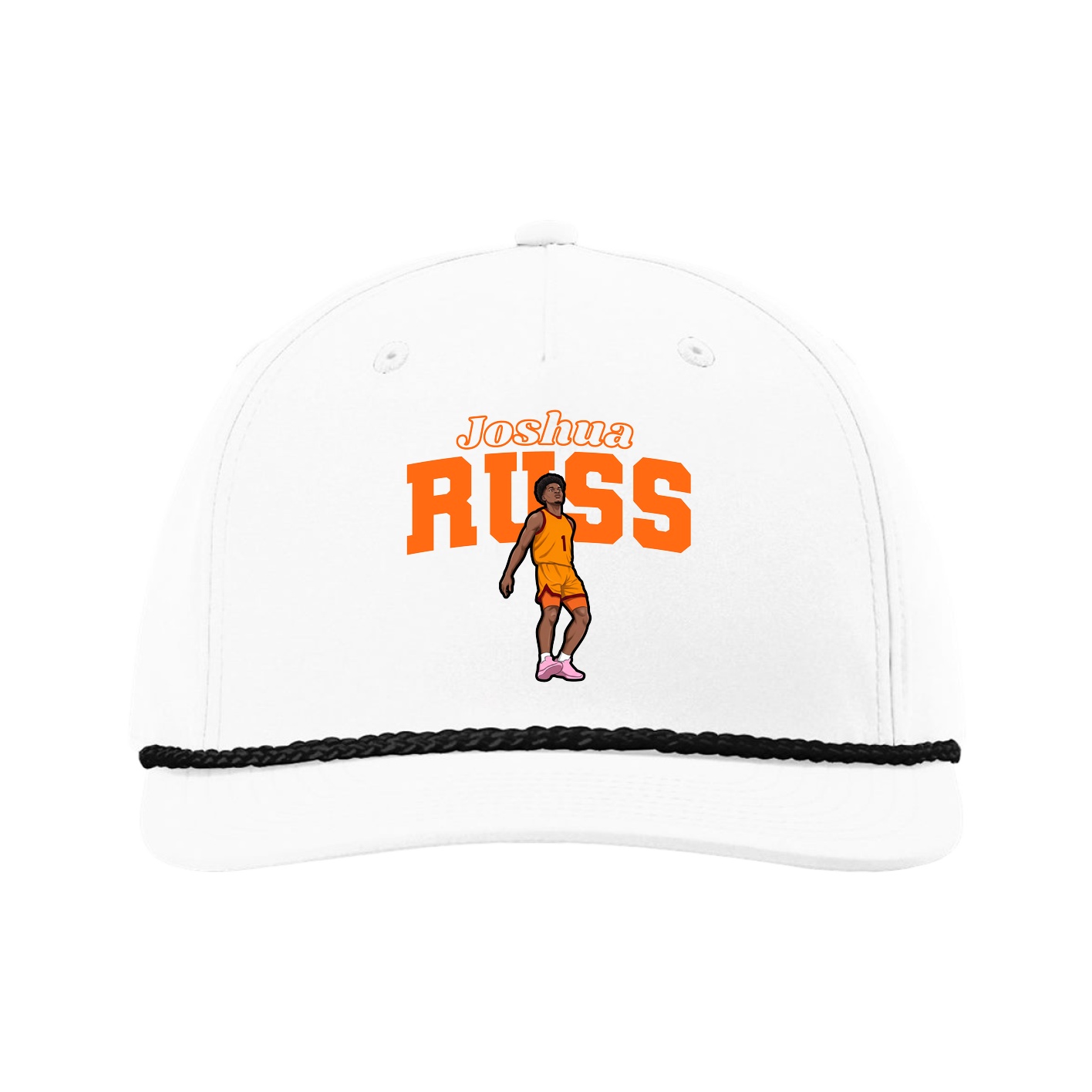 Five-Panel Classic Rope Cap — Name Arch in White