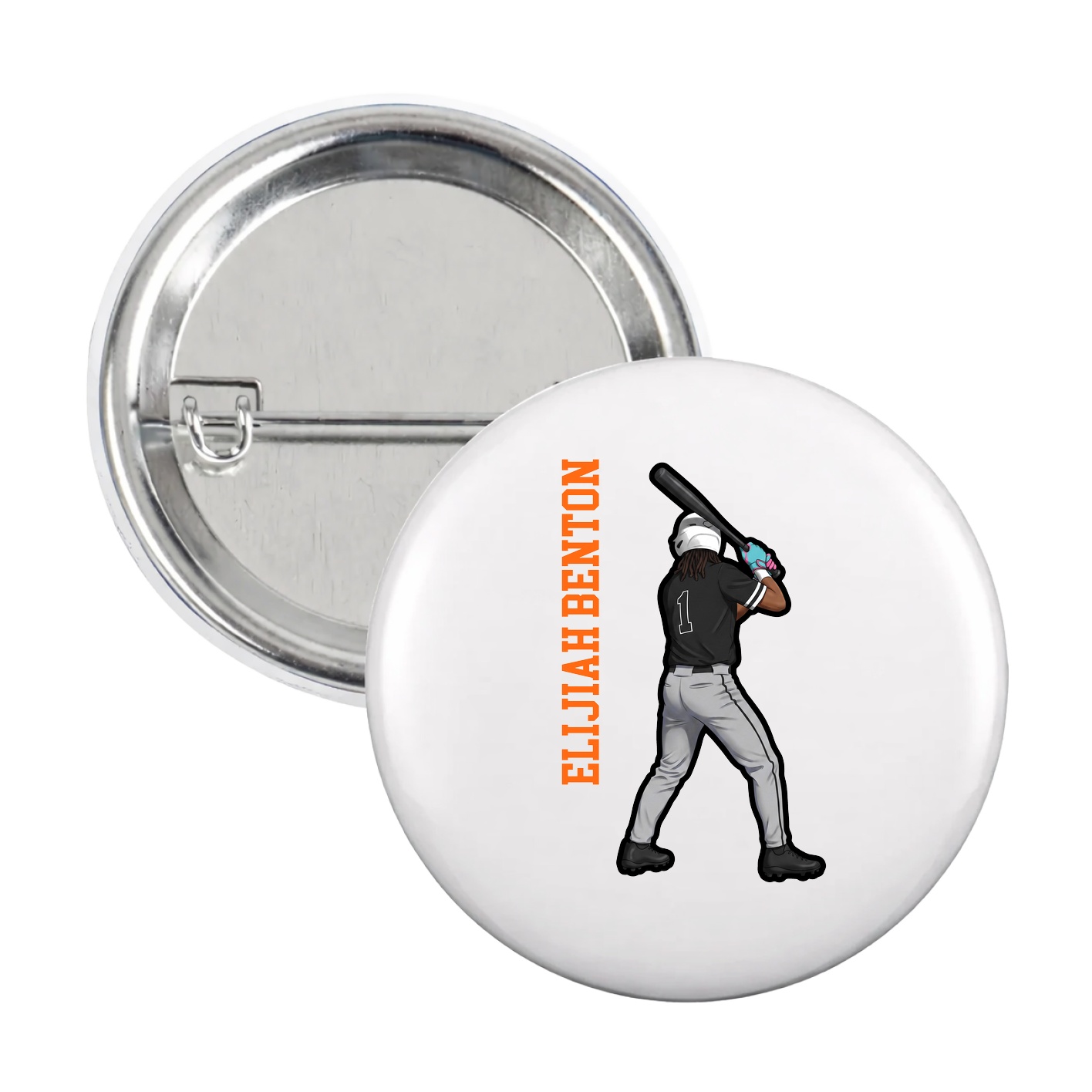 Game Day Button — Name Vertical in White