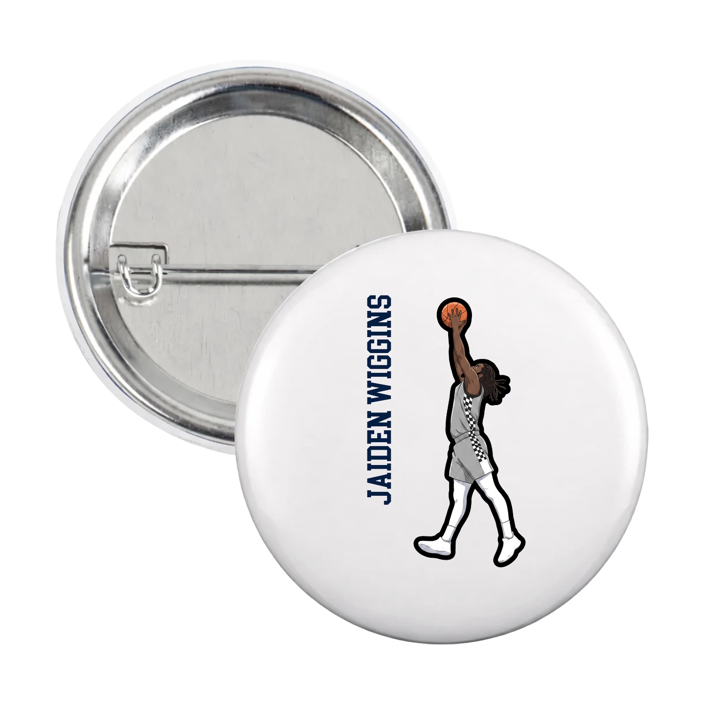 Game Day Button — Name Vertical in White