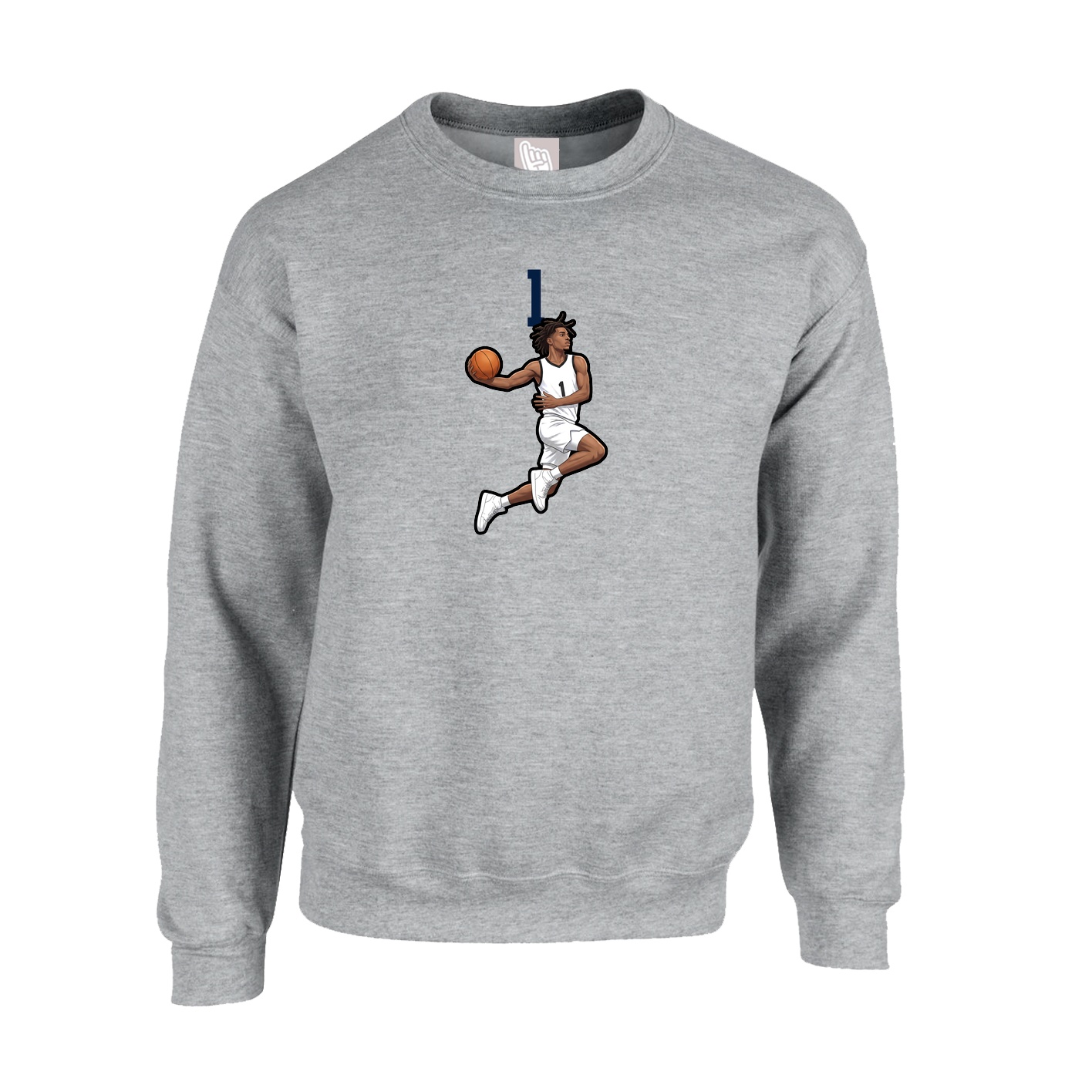 Fleece Crew — Number Top in Grey