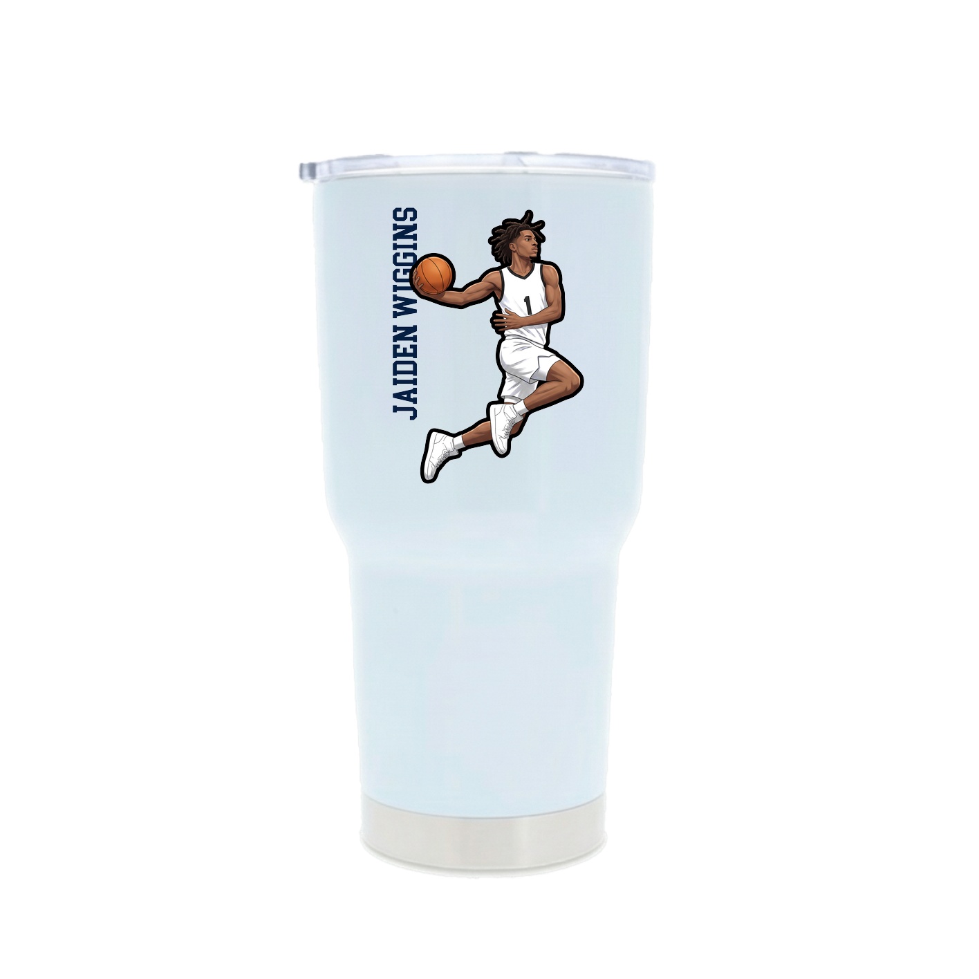 30oz Stainless Steel Tumbler — Name Vertical in White