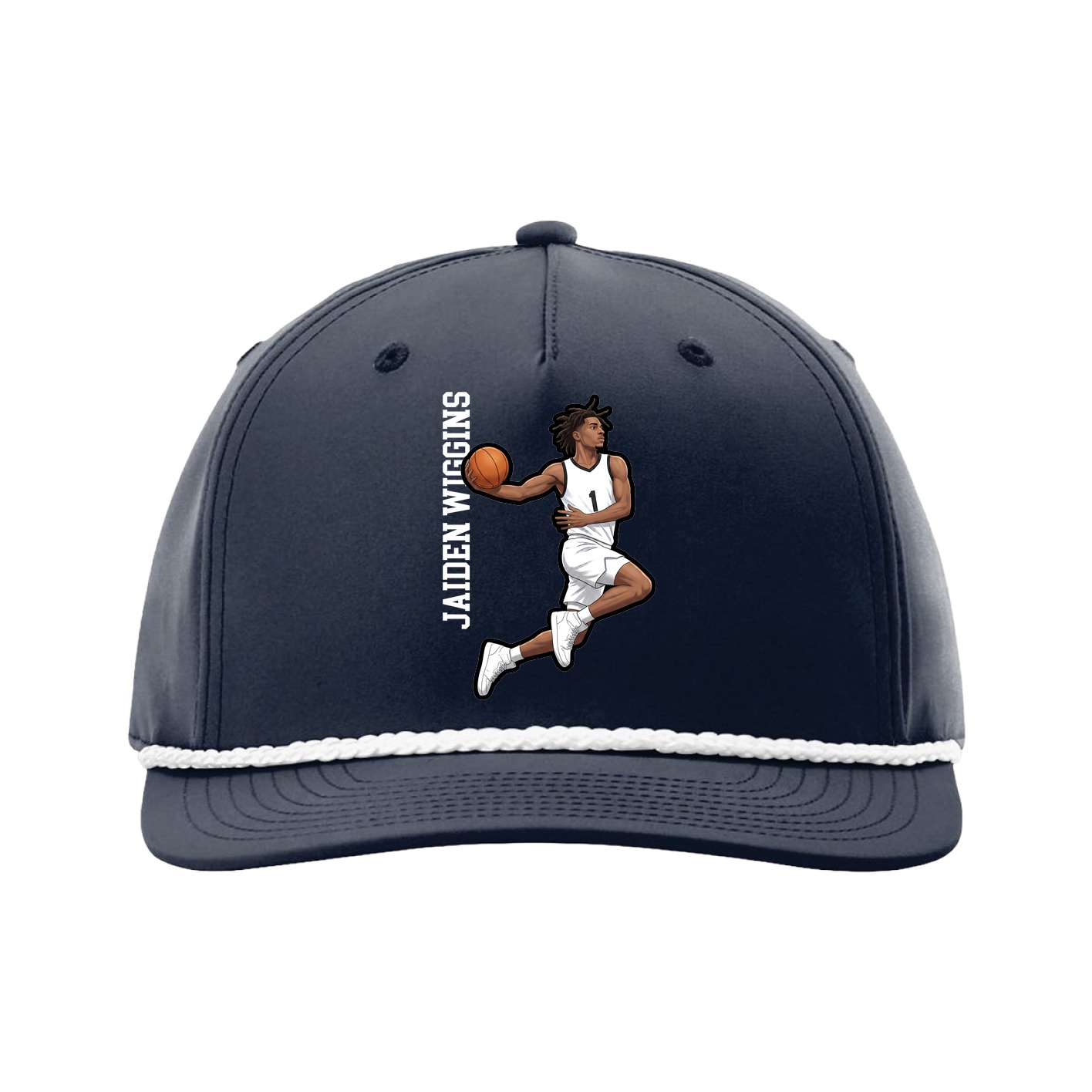 Five-Panel Classic Rope Cap — Name Vertical in Navy