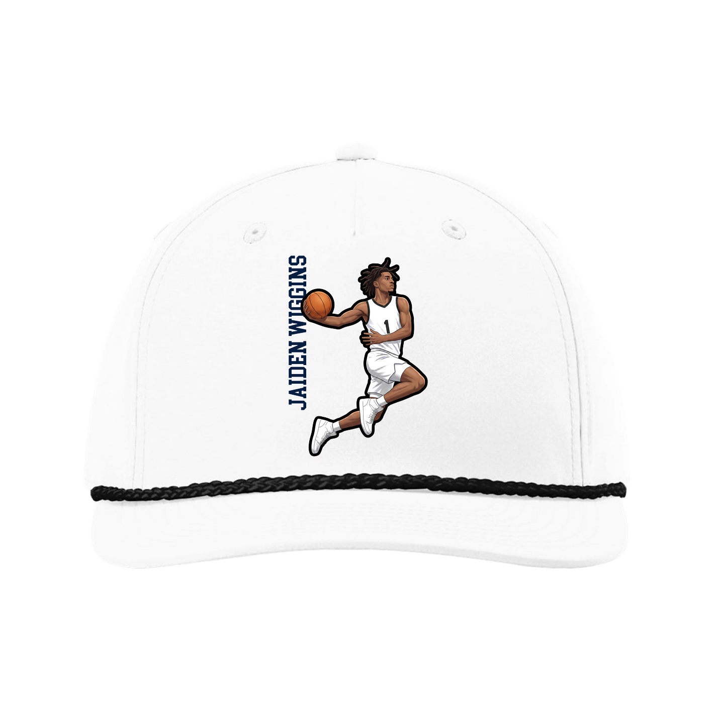 Five-Panel Classic Rope Cap — Name Vertical in White