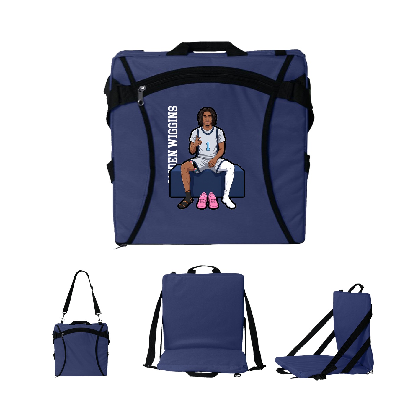 Folding Stadium Seat — Name Vertical in Navy