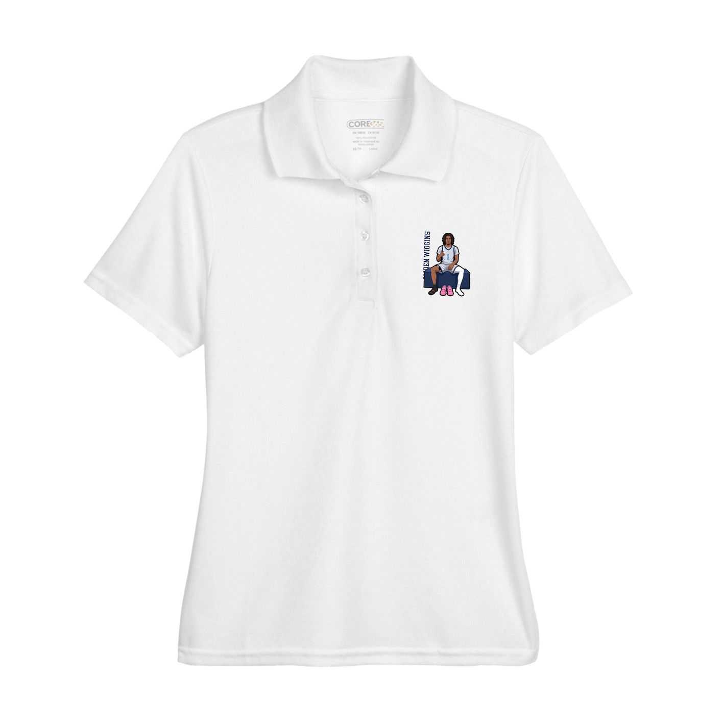 Womens Performance Polo — Name Vertical in White
