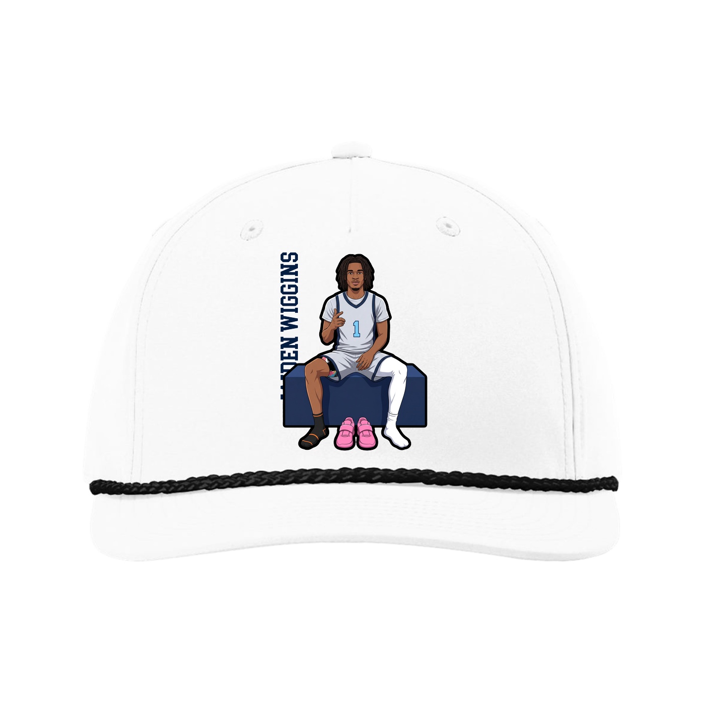 Five-Panel Classic Rope Cap — Name Vertical in White