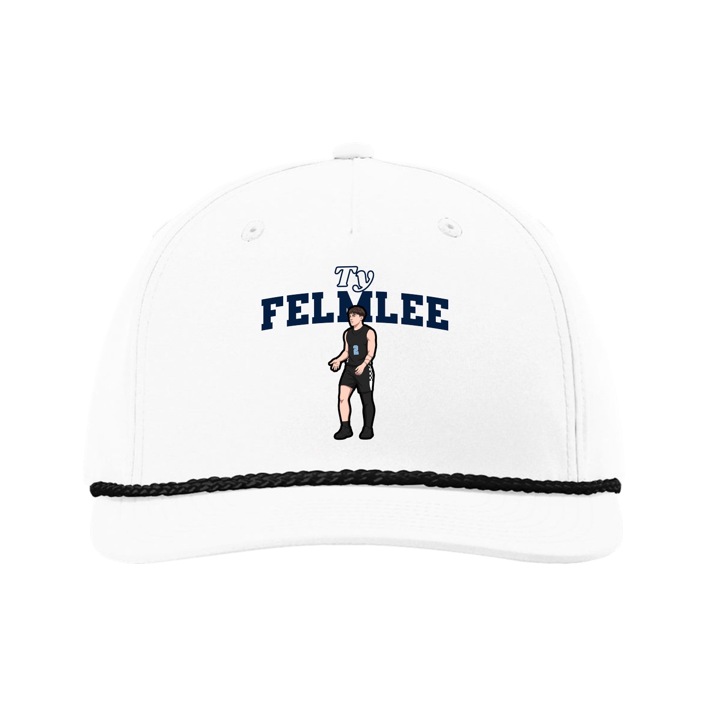 Five-Panel Classic Rope Cap — Name Arch in White