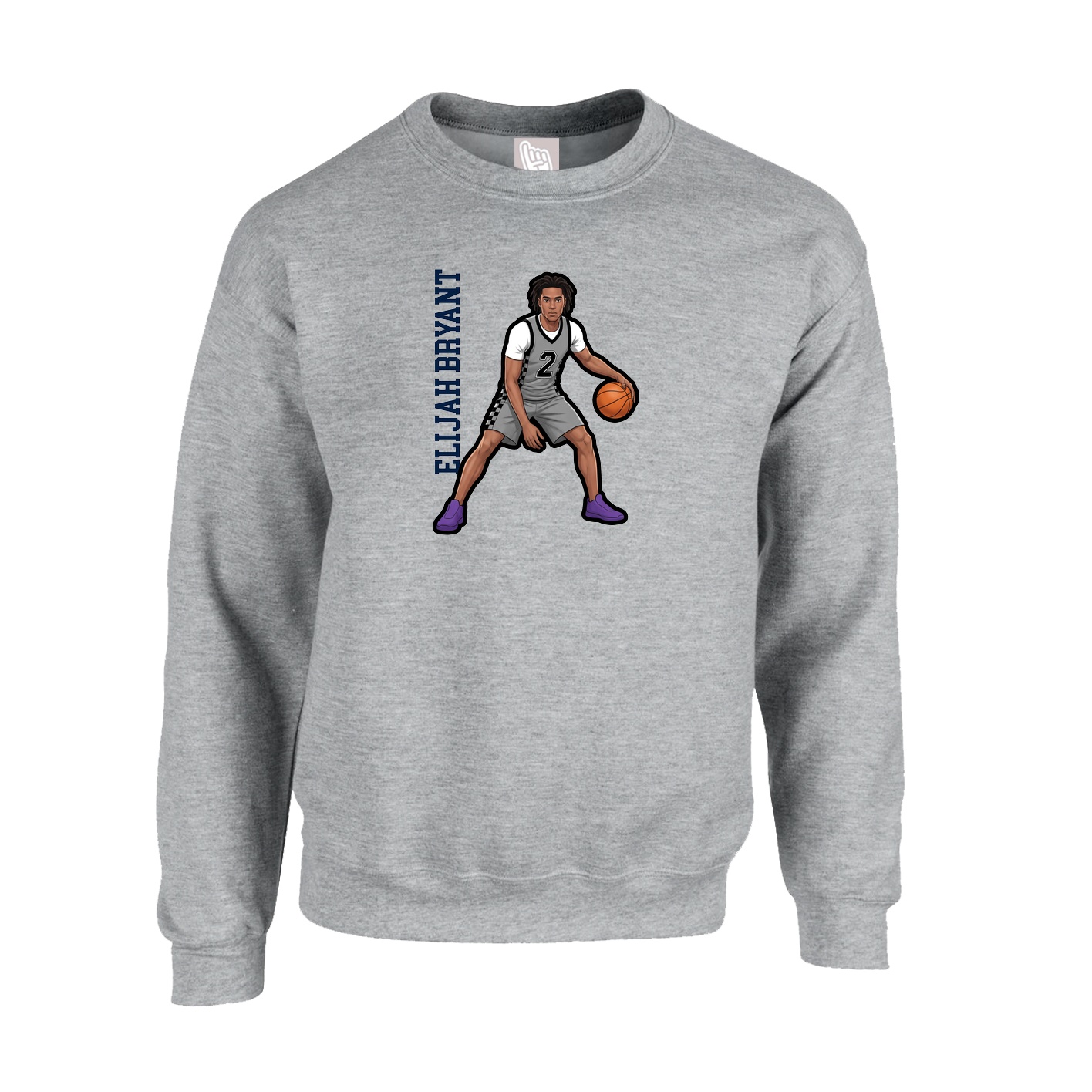 Fleece Crew — Name Vertical in Grey
