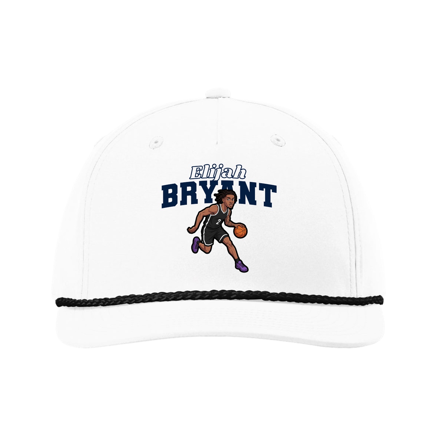 Five-Panel Classic Rope Cap — Name Arch in White