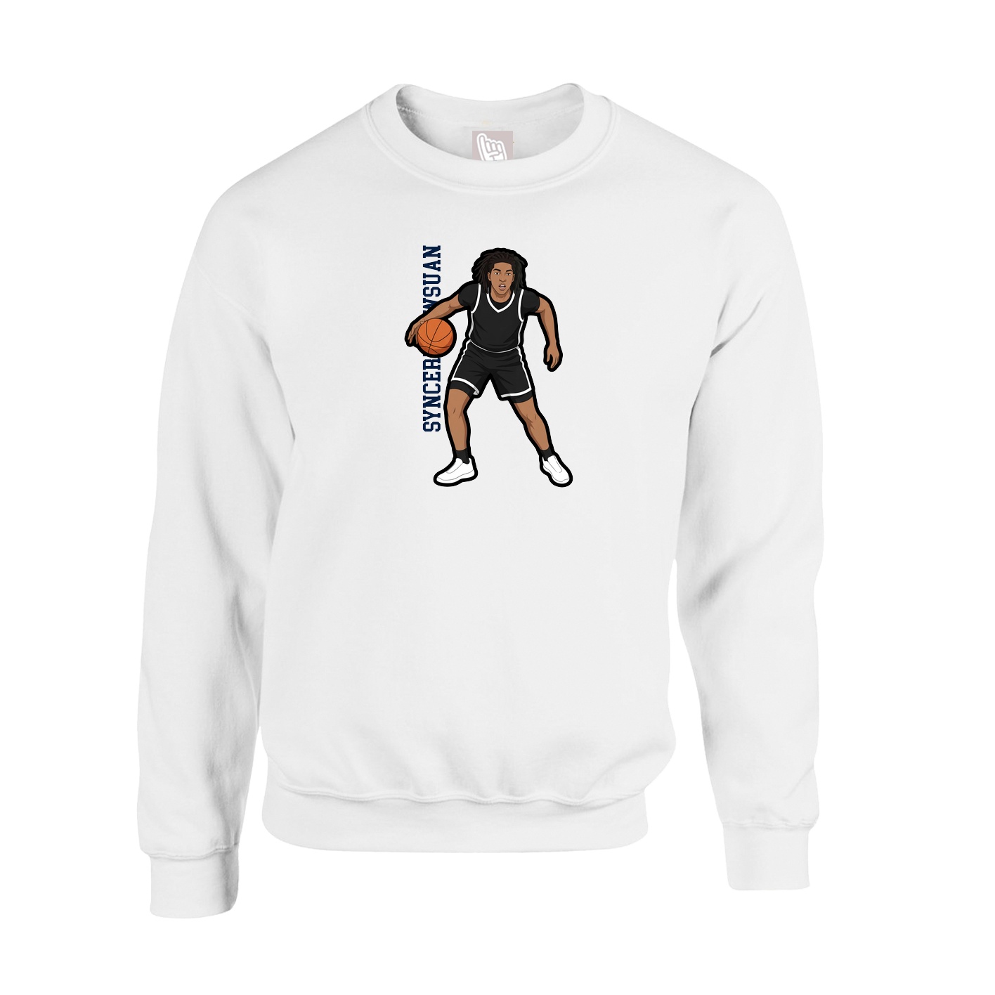 Fleece Crew — Name Vertical in White
