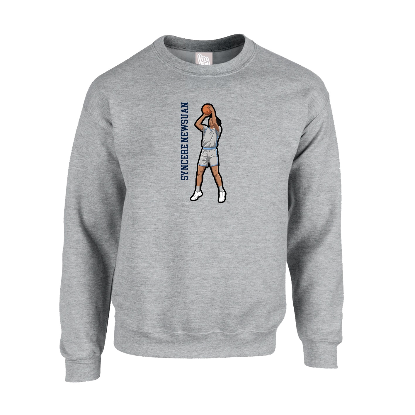 Fleece Crew — Name Vertical in Grey