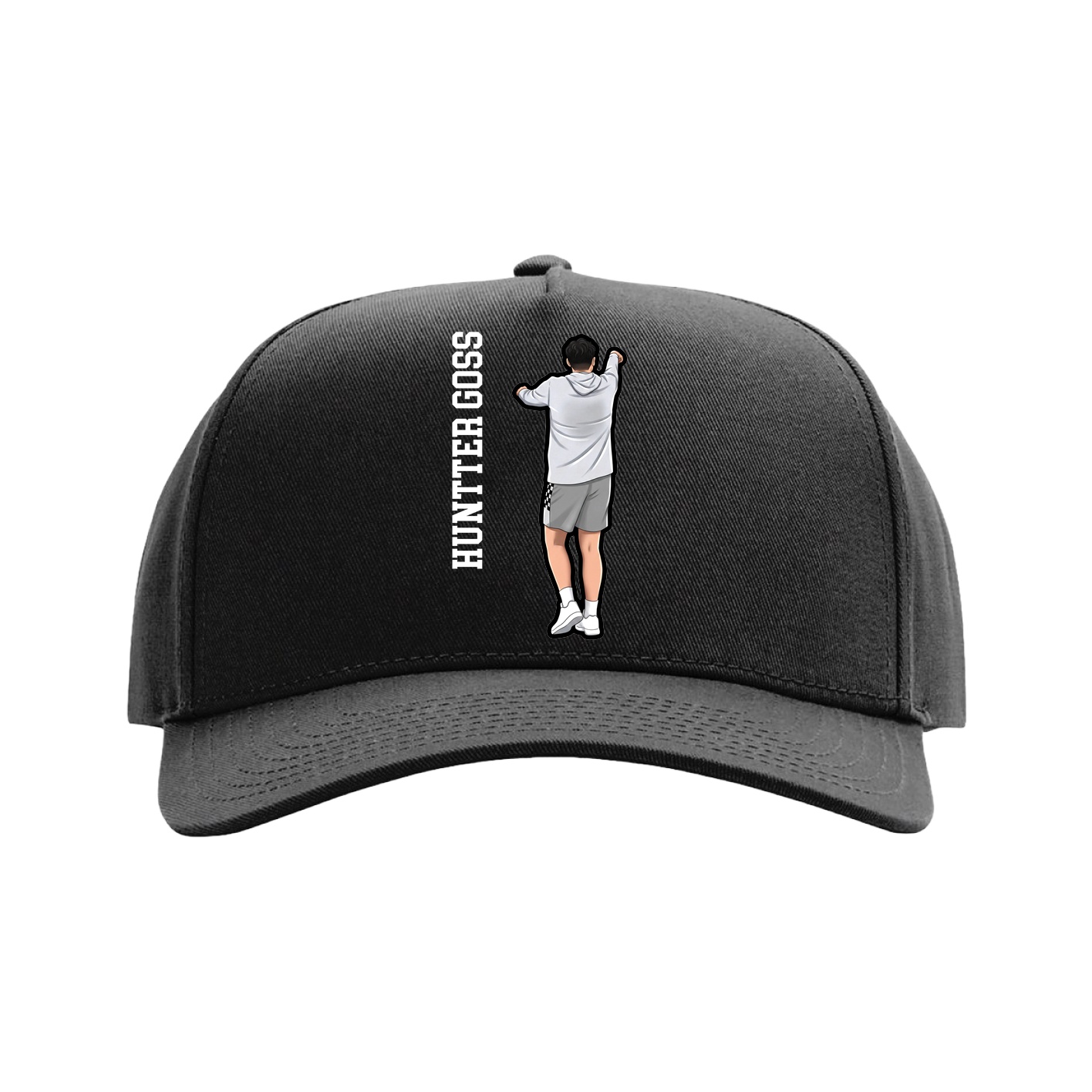 Full Fabric Five-Panel Champ Cap — Name Vertical in Black