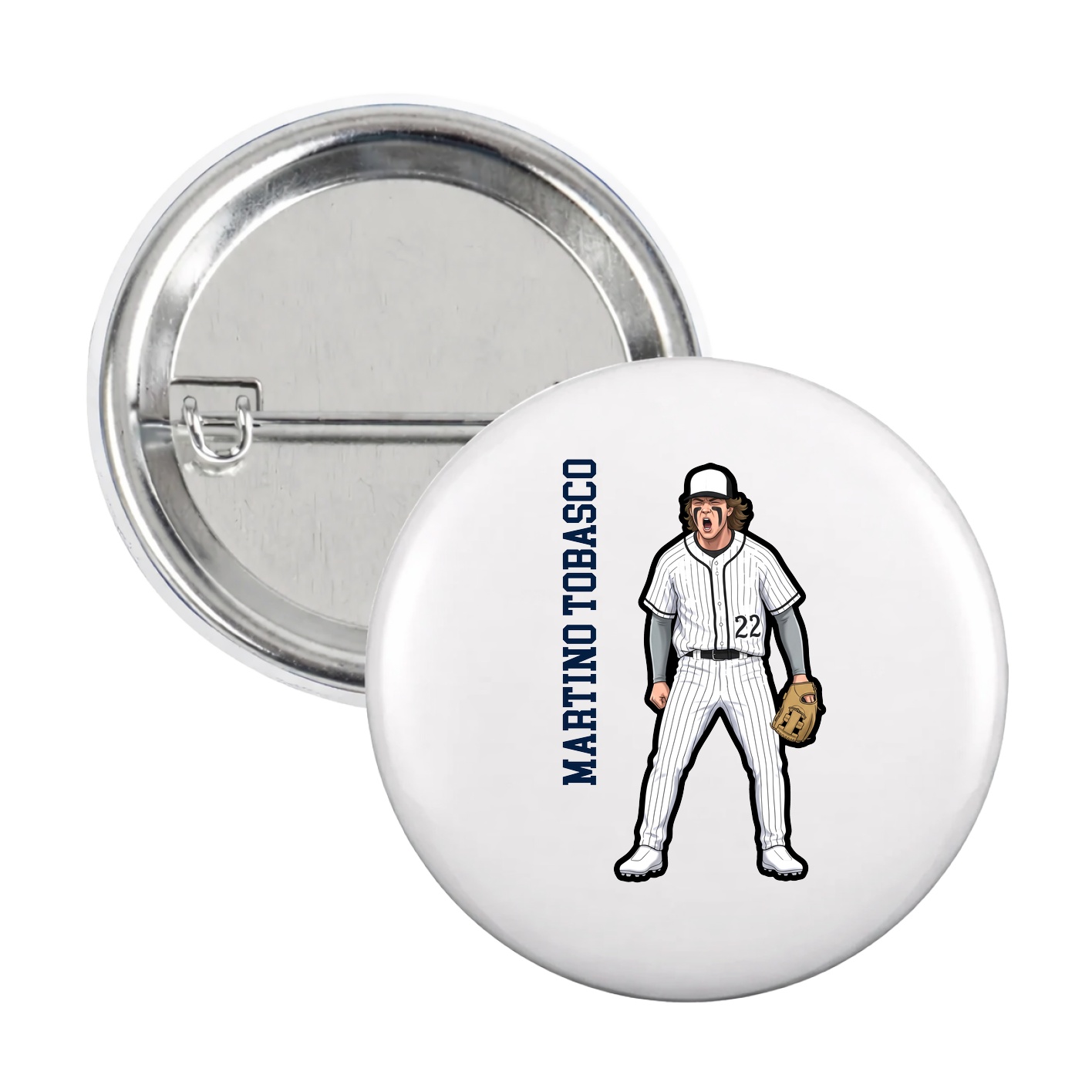 Game Day Button — Name Vertical in White