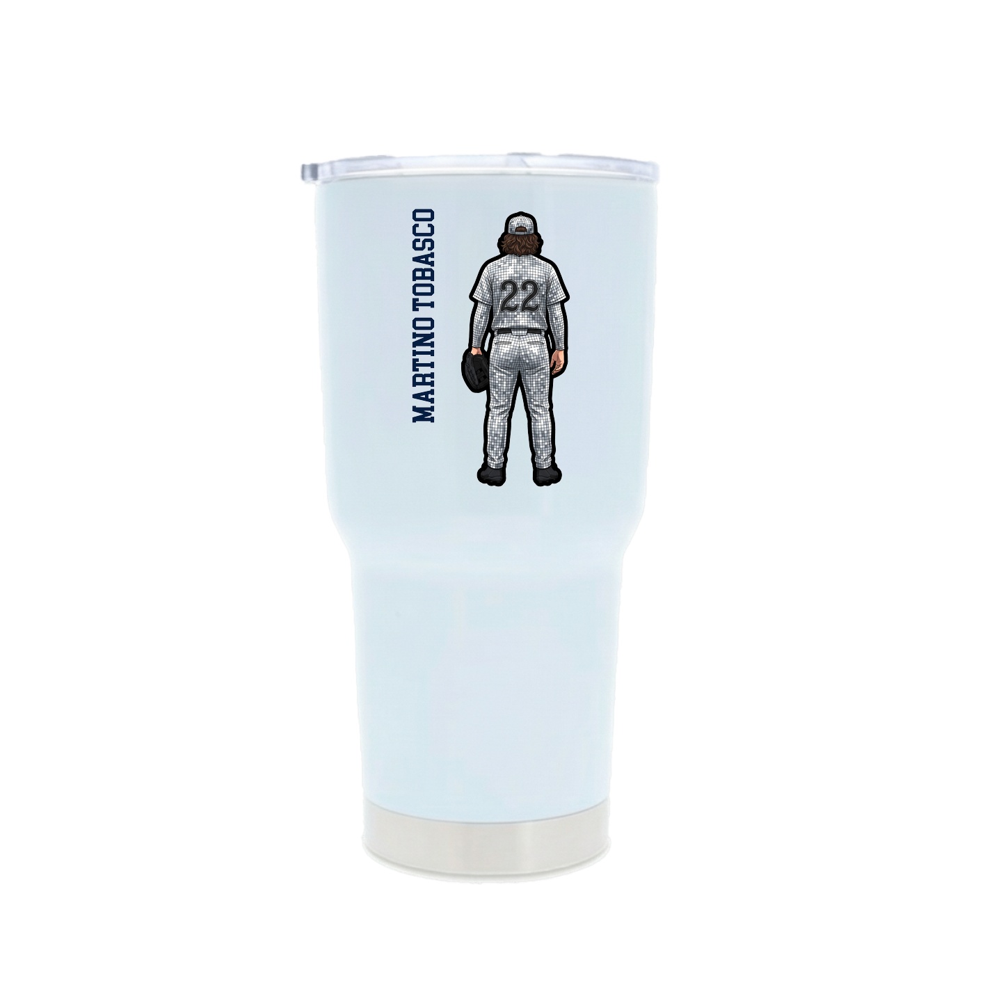 30oz Stainless Steel Tumbler — Name Vertical in White