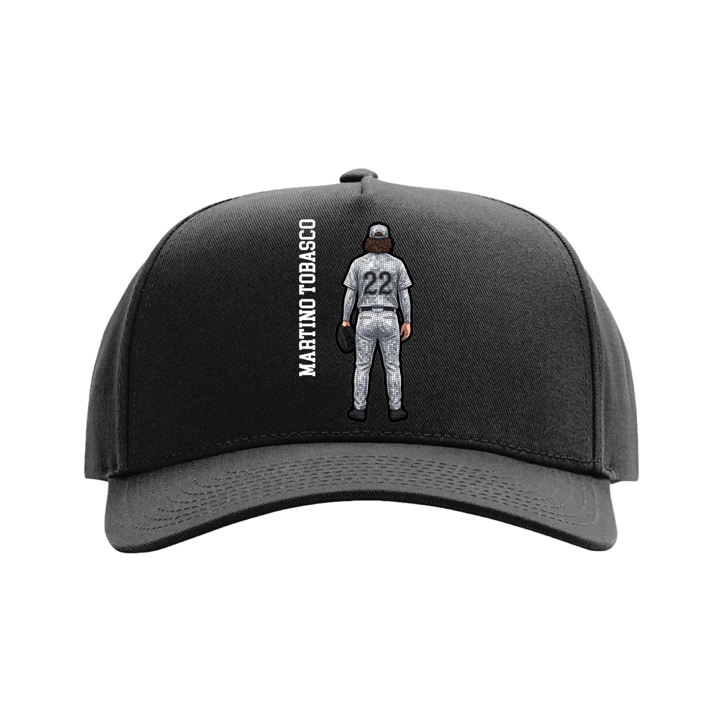 Full Fabric Five-Panel Champ Cap — Name Vertical in Black