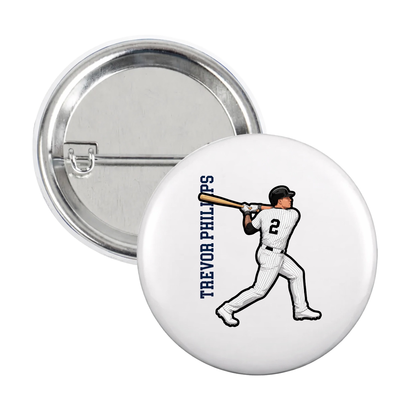 Game Day Button — Name Vertical in White