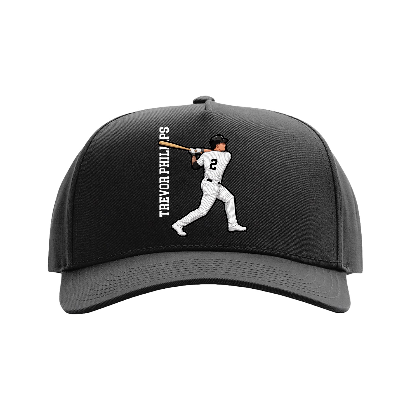 Full Fabric Five-Panel Champ Cap — Name Vertical in Black