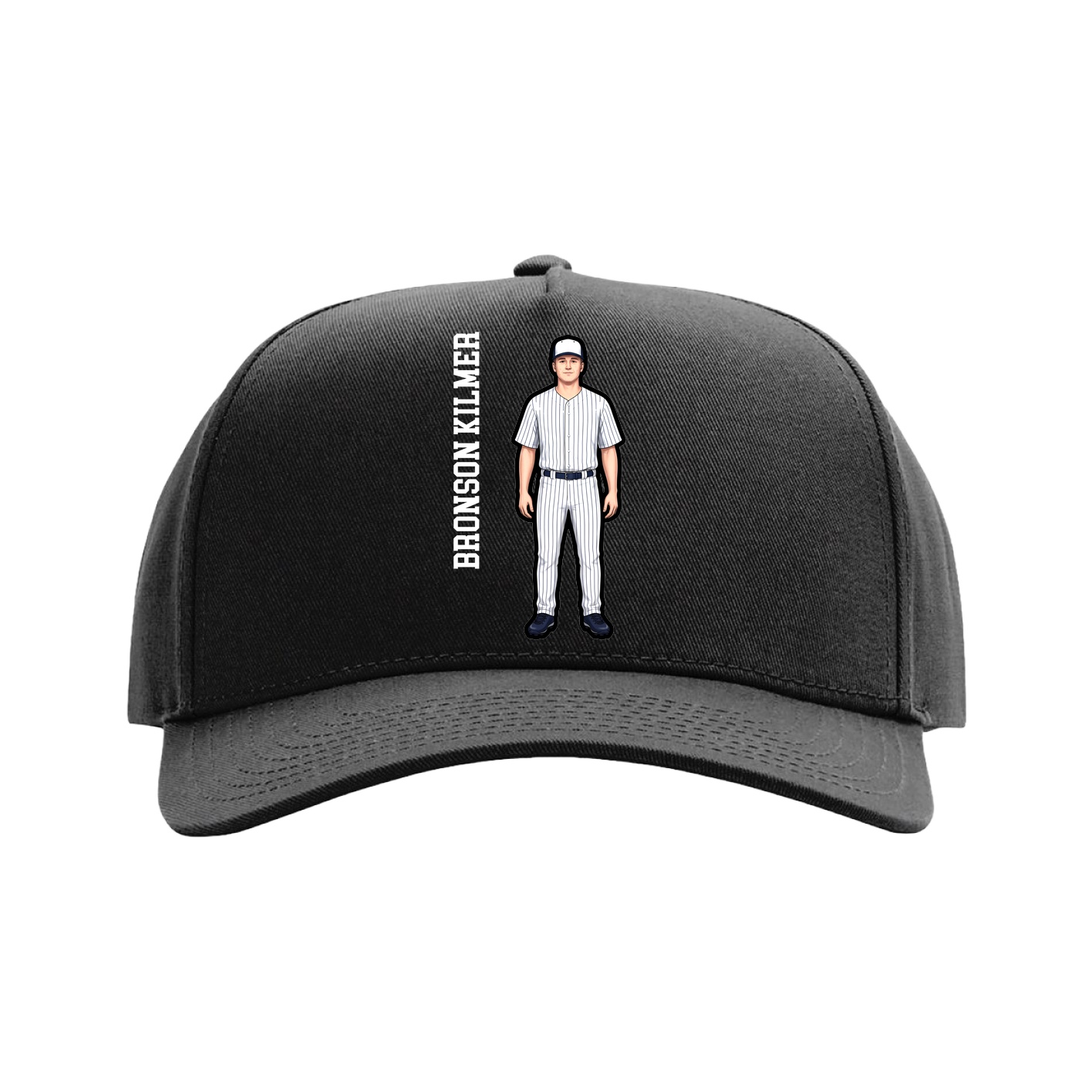 Full Fabric Five-Panel Champ Cap — Name Vertical in Black