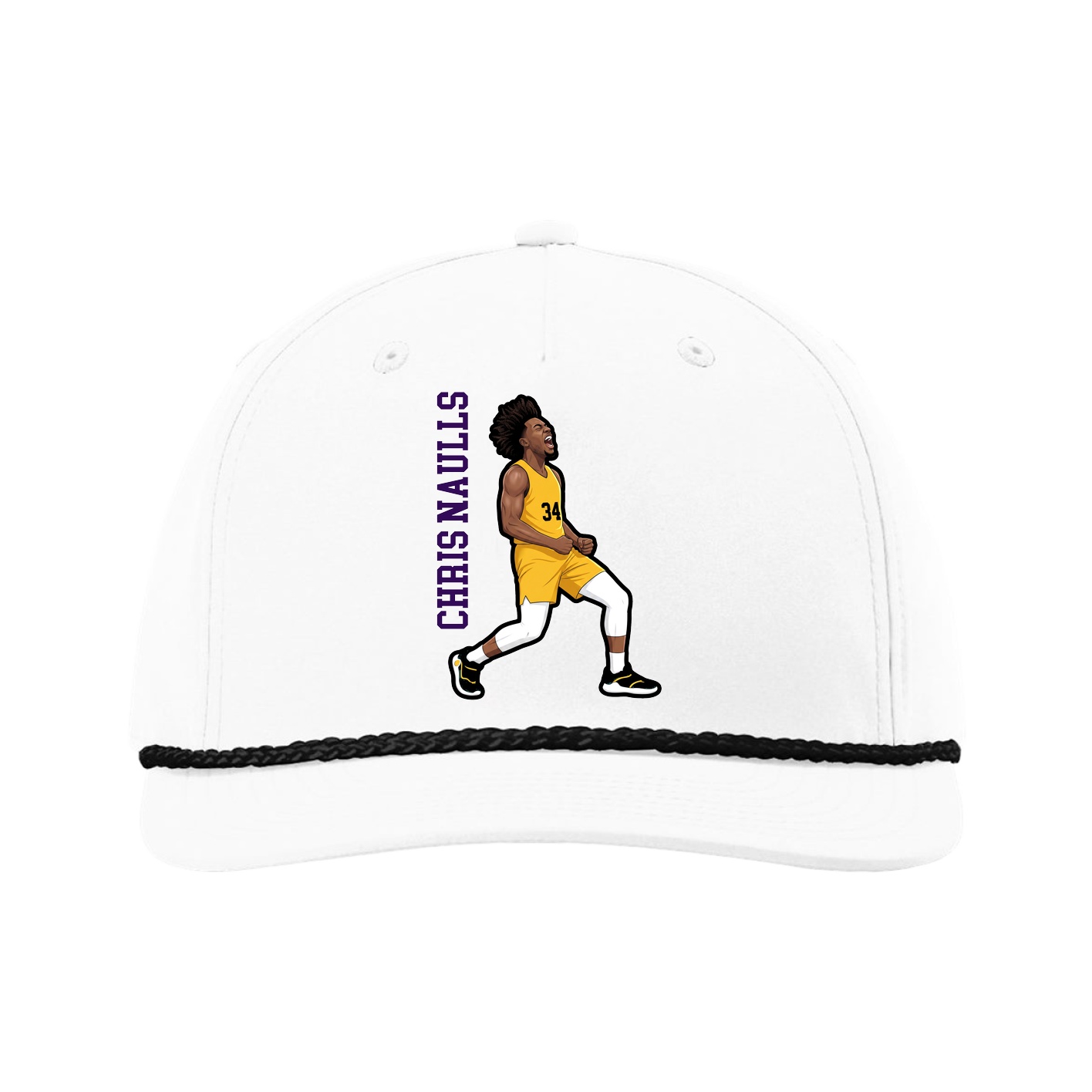 Five-Panel Classic Rope Cap — Name Vertical in White