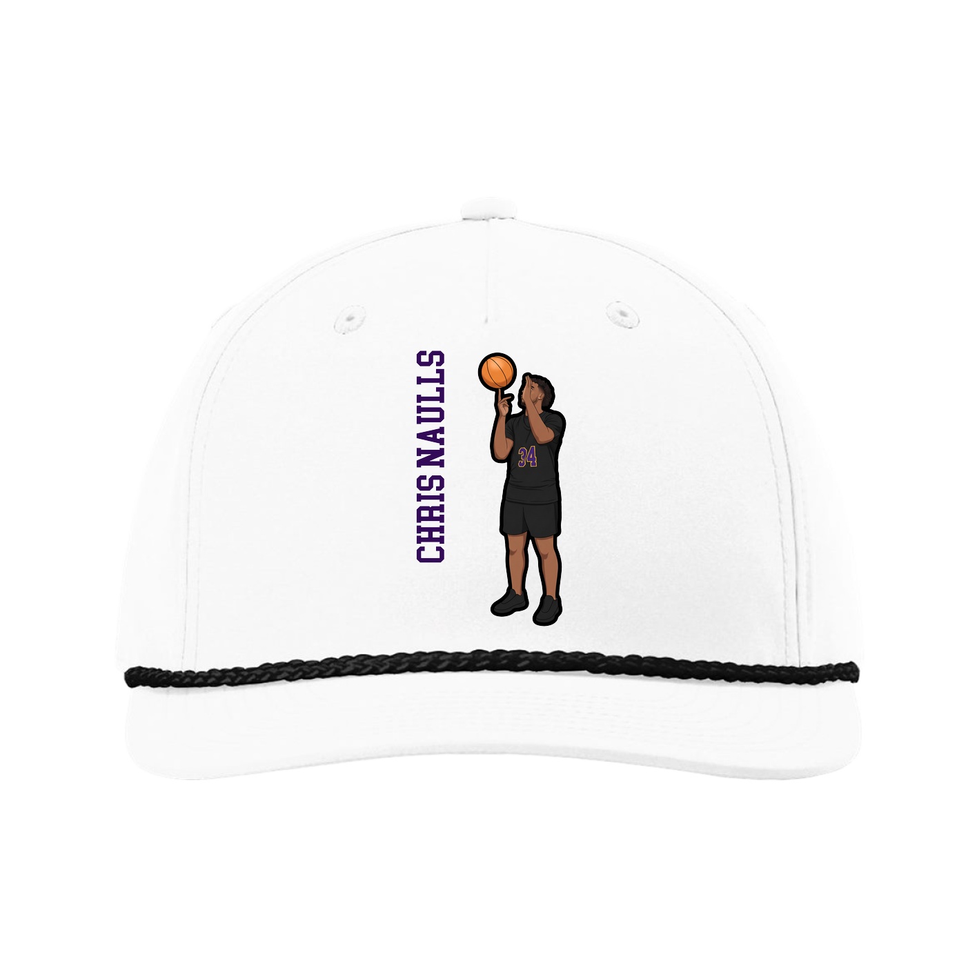 Five-Panel Classic Rope Cap — Name Vertical in White