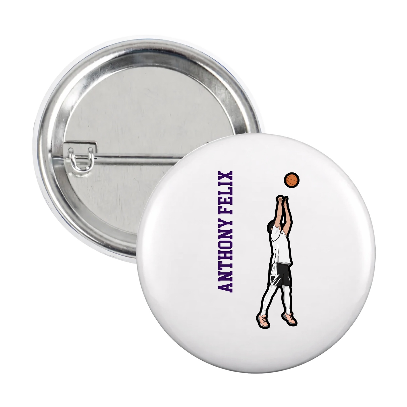 Game Day Button — Name Vertical in White