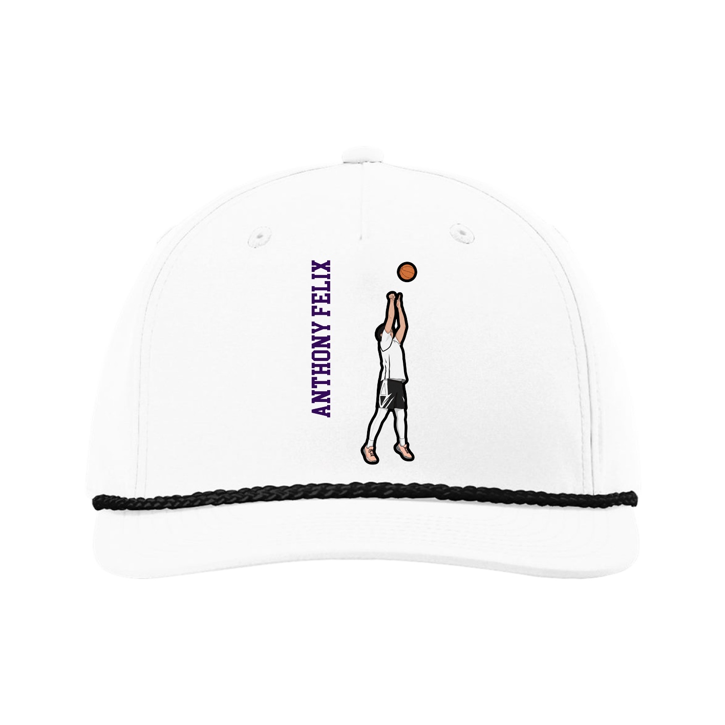 Five-Panel Classic Rope Cap — Name Vertical in White