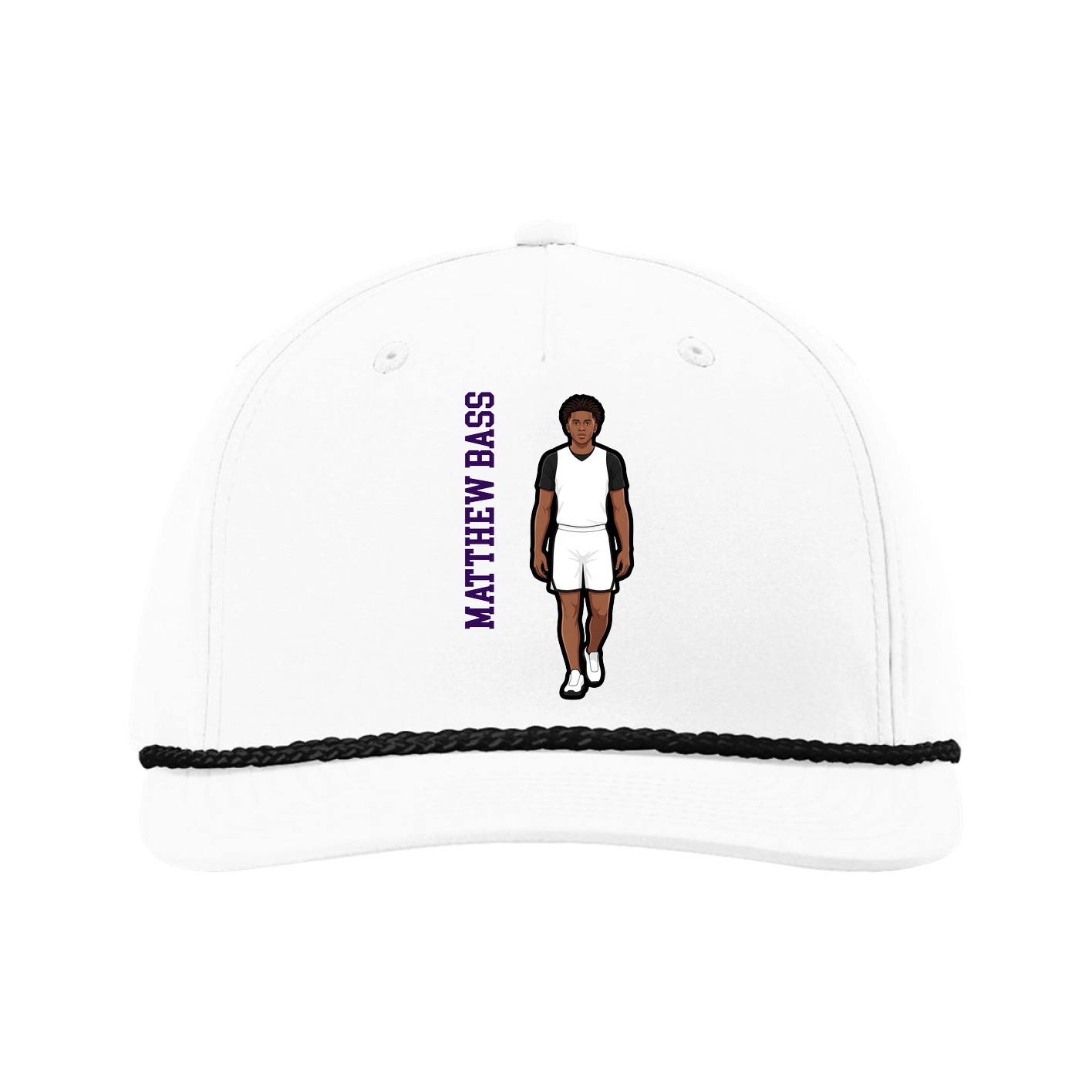 Five-Panel Classic Rope Cap — Name Vertical in White