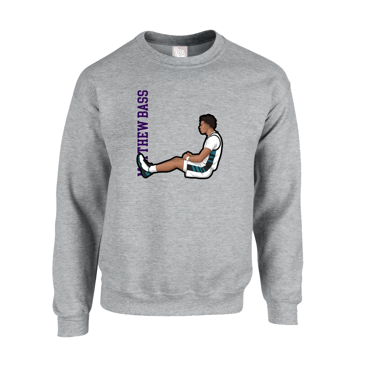 Fleece Crew — Name Vertical in Grey