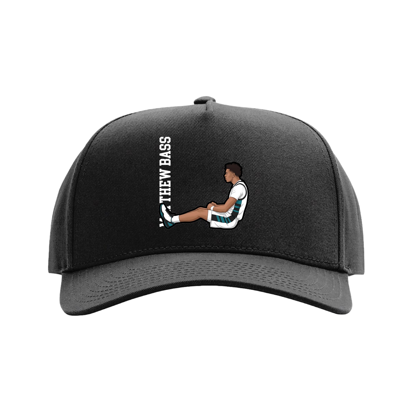 Full Fabric Five-Panel Champ Cap — Name Vertical in Black