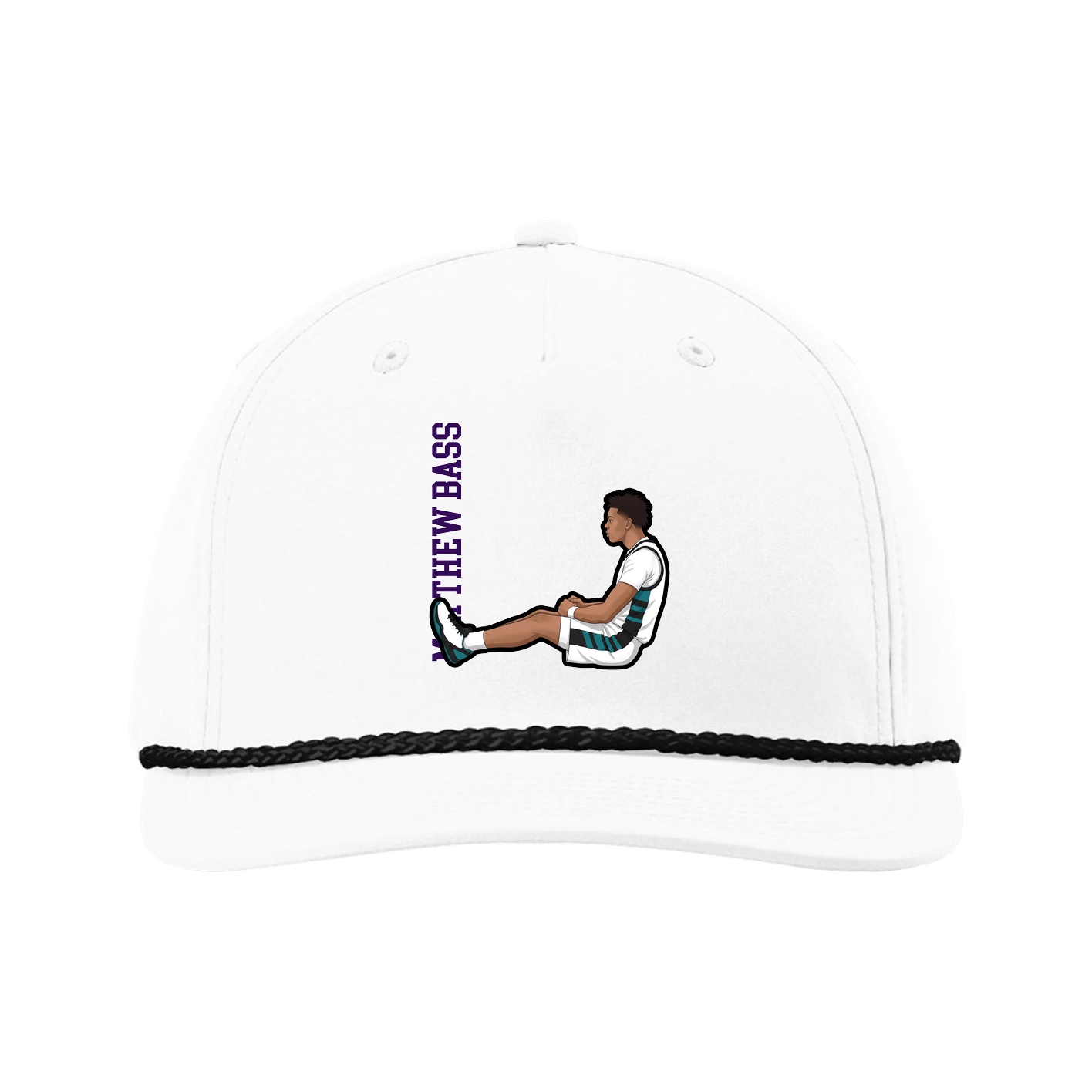 Five-Panel Classic Rope Cap — Name Vertical in White